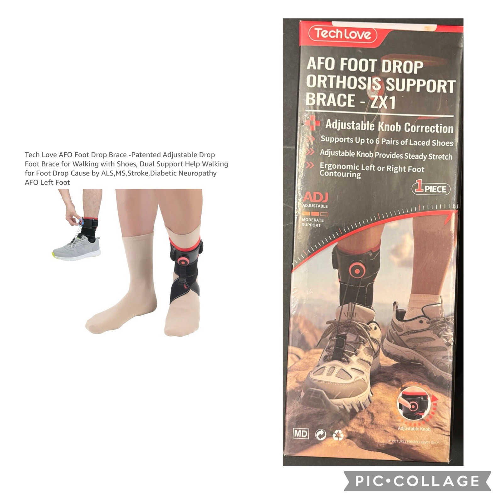 Tech Love AFO Foot Drop Brace -Patented Adjustable Drop Foot Brace for Left Foot