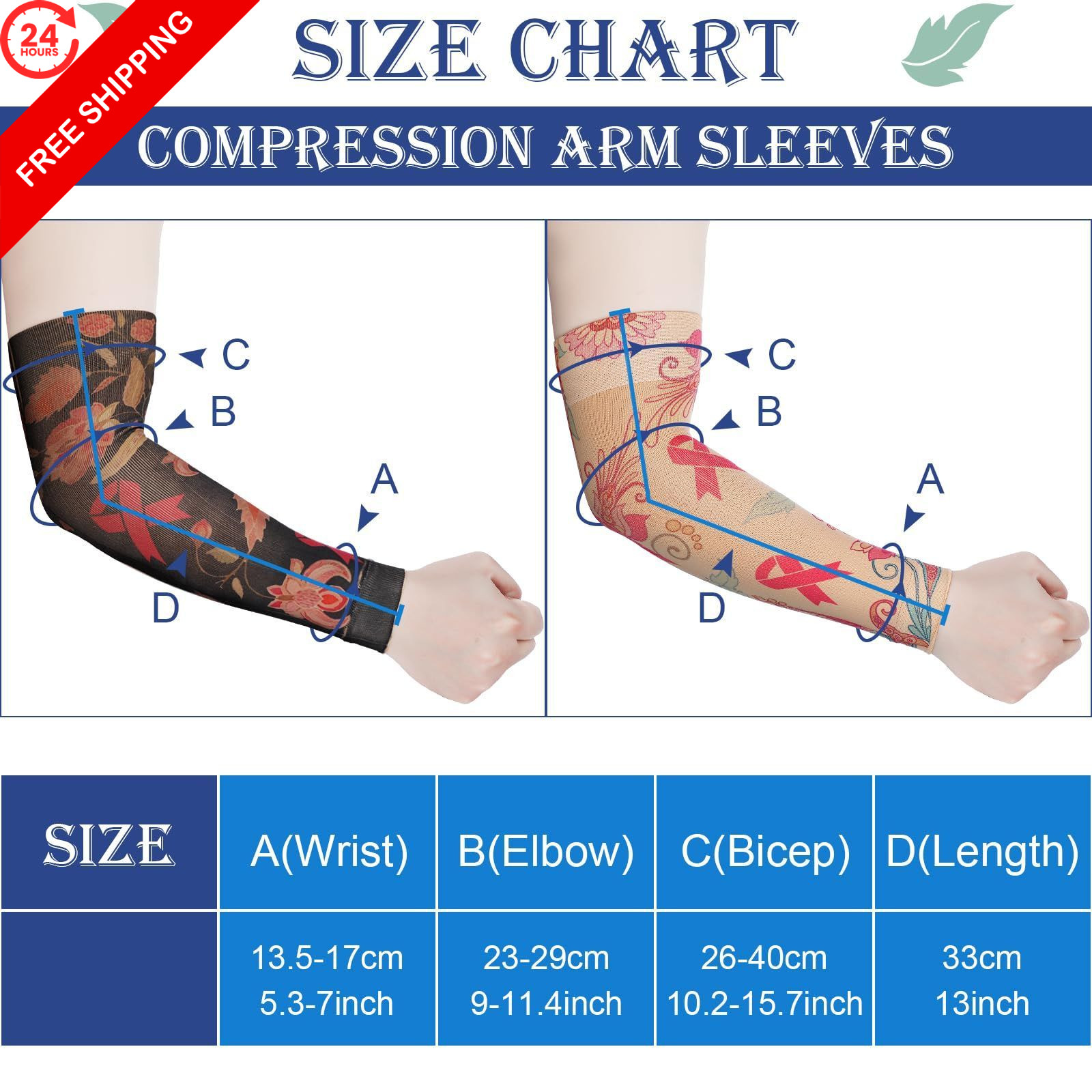 Toulite 2 Pairs Lymphedema Compression Arm Sleeves One Size, As Picture Shown