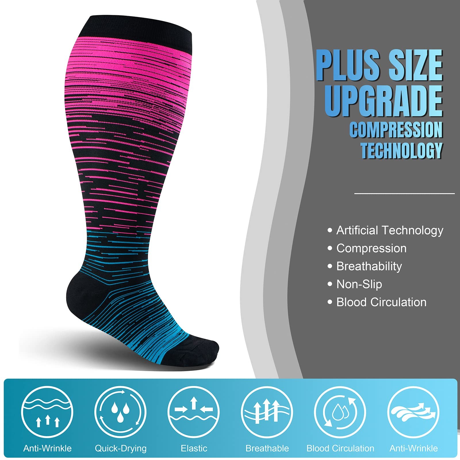 Plus Size Compression Socks For Women&Men,Wide Calf Knee High Socks