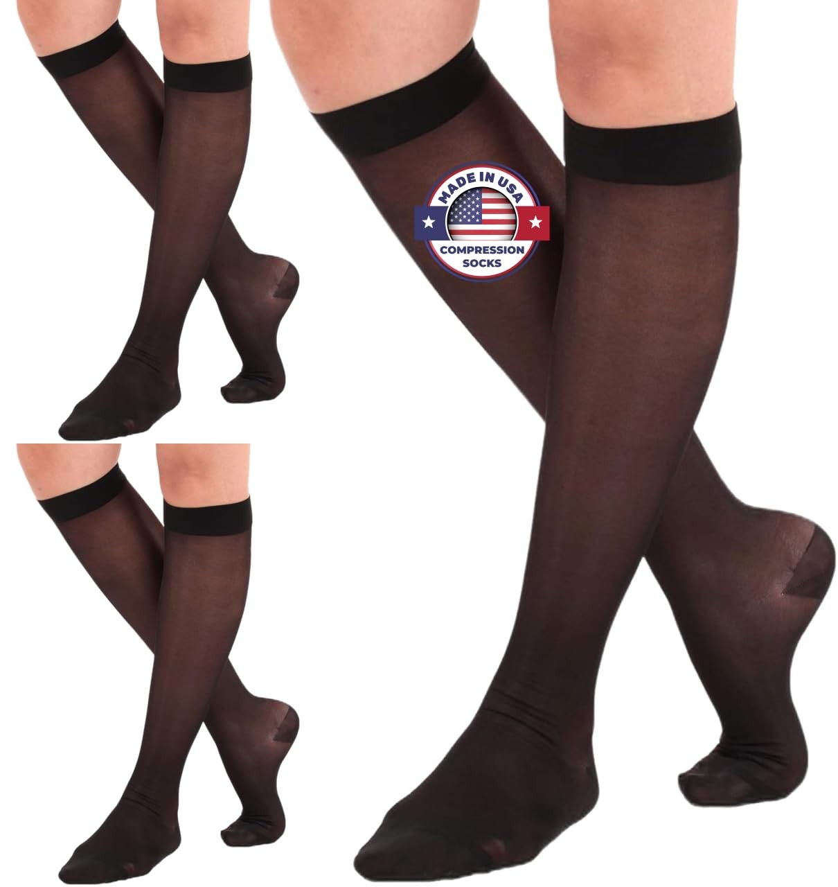 3 Pairs Closed Toe Compression Stockings Women 15~20 mmHg Black XL