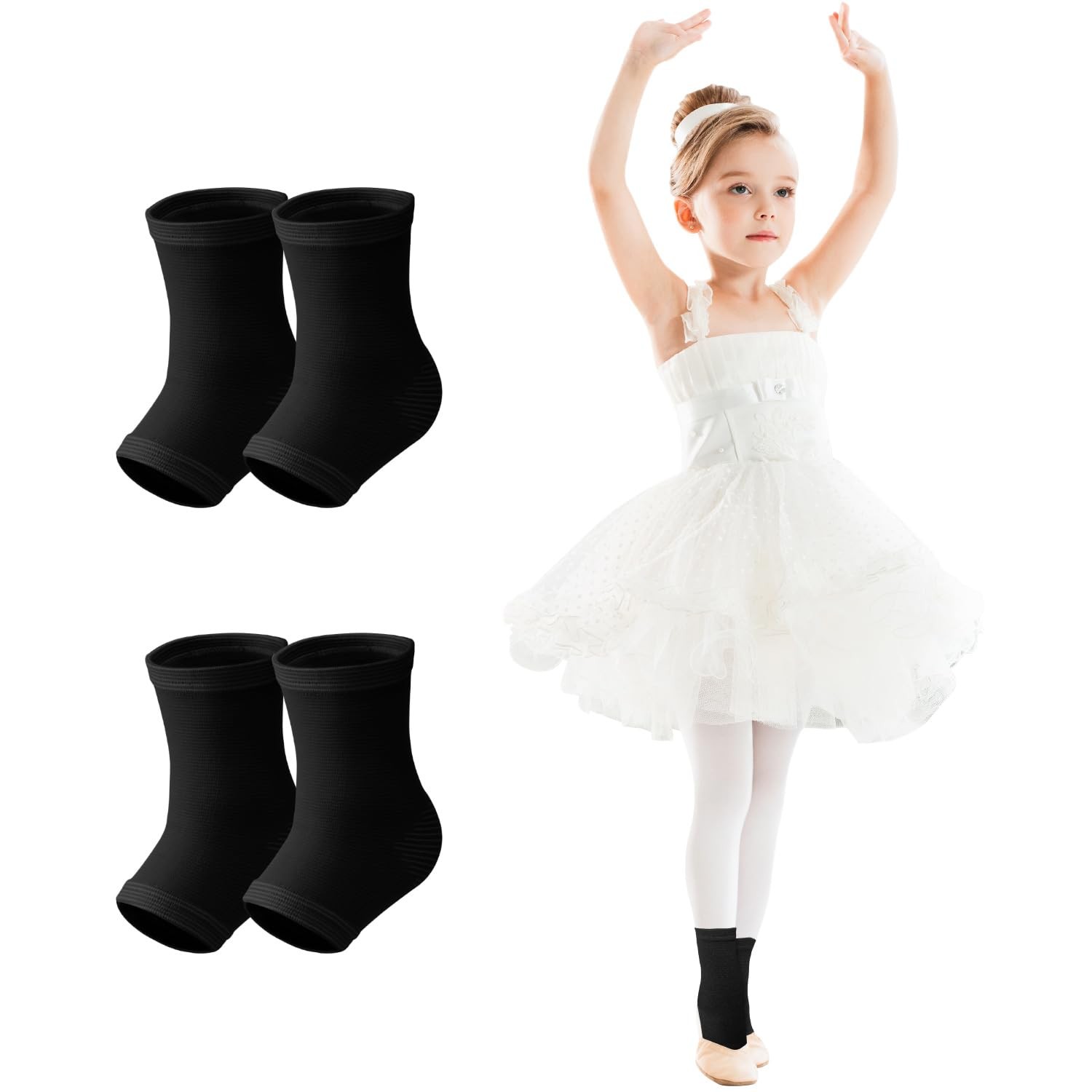 2 Pairs Kids Compression Ankle Braces Non Slip Support Sleeve Black Size S