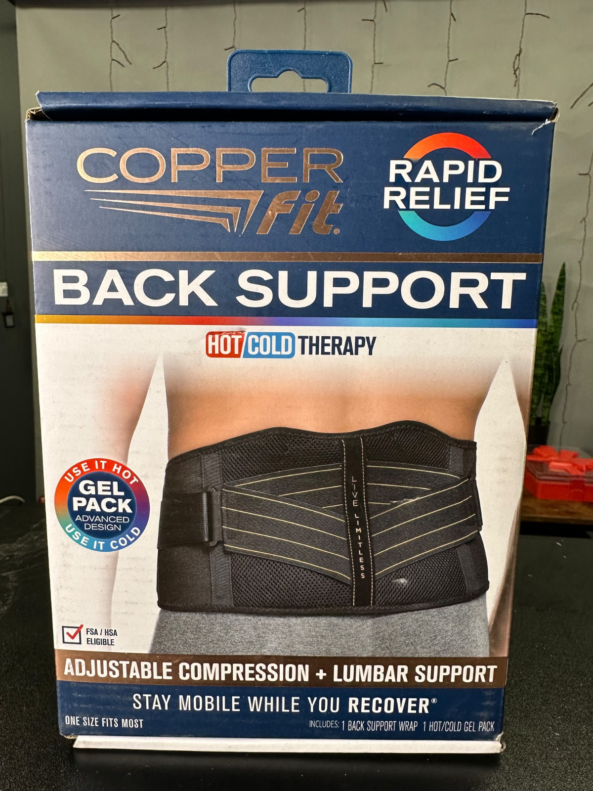 Copper Fit Adjustable Rapid Relief Back Brace with Hot/Cold Therapy