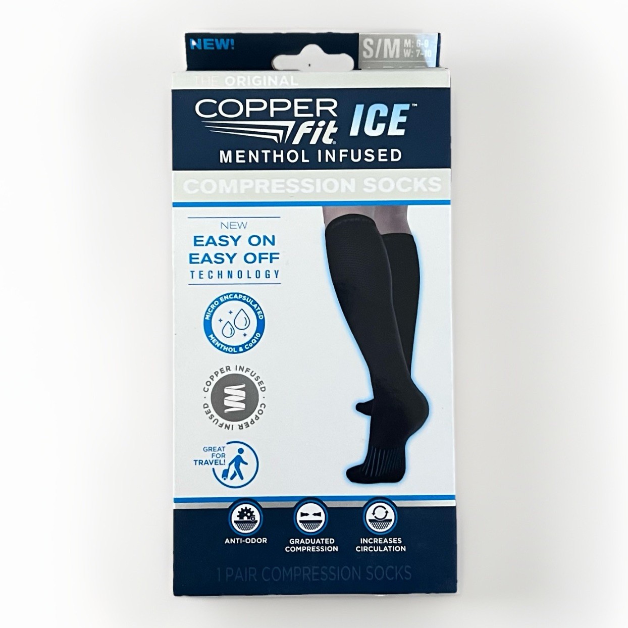 Compression Socks Copper Fit Ice Menthol Infused Black S/M
