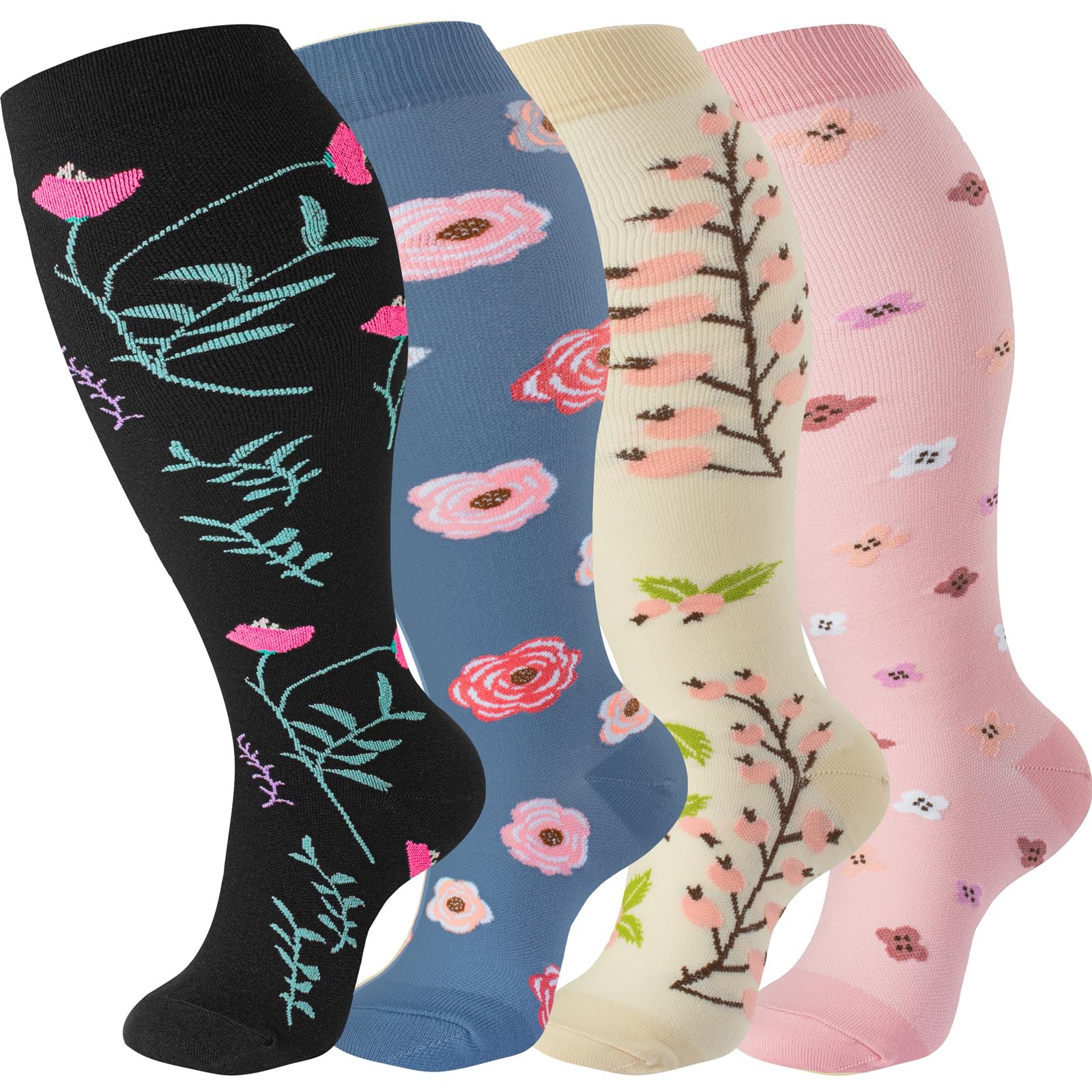 4 Pairs Plus Size Compression Socks for Women & Men 20-30 mmhg-Extra Wide Cal…