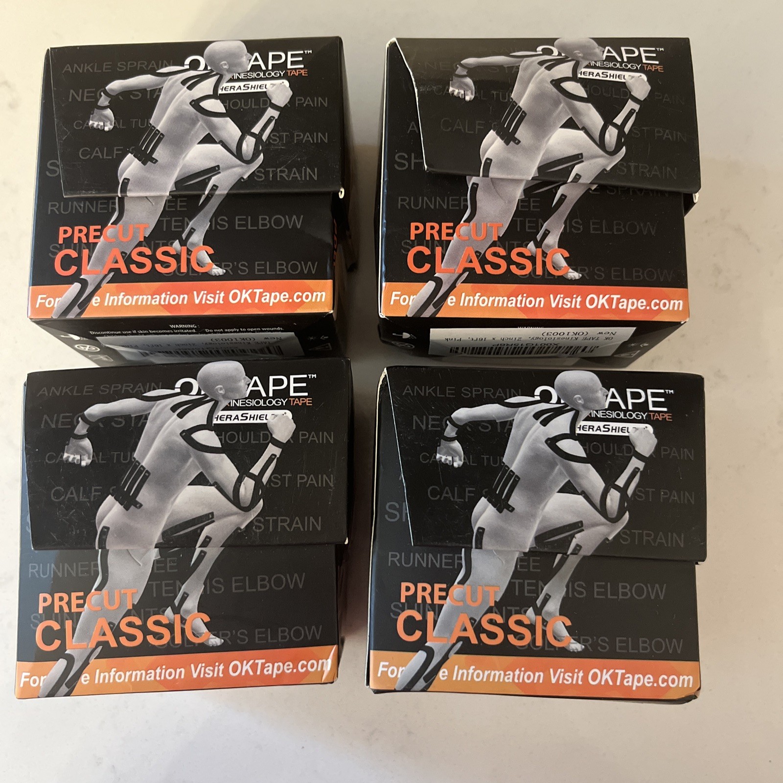 4 ct OK Kinesiology Tape 10” Precut Strips Classic 2 Pink & 2 Black 2”x16.4’ B78