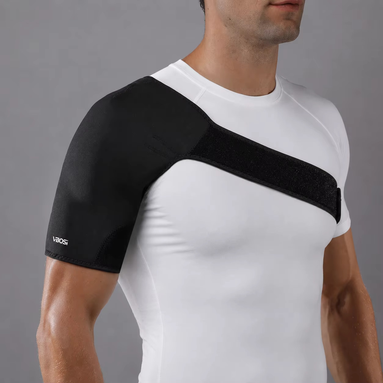 Black One Size Elastic Shoulder Support Brace Left Right Arm Men Fit .-VBOSI-.