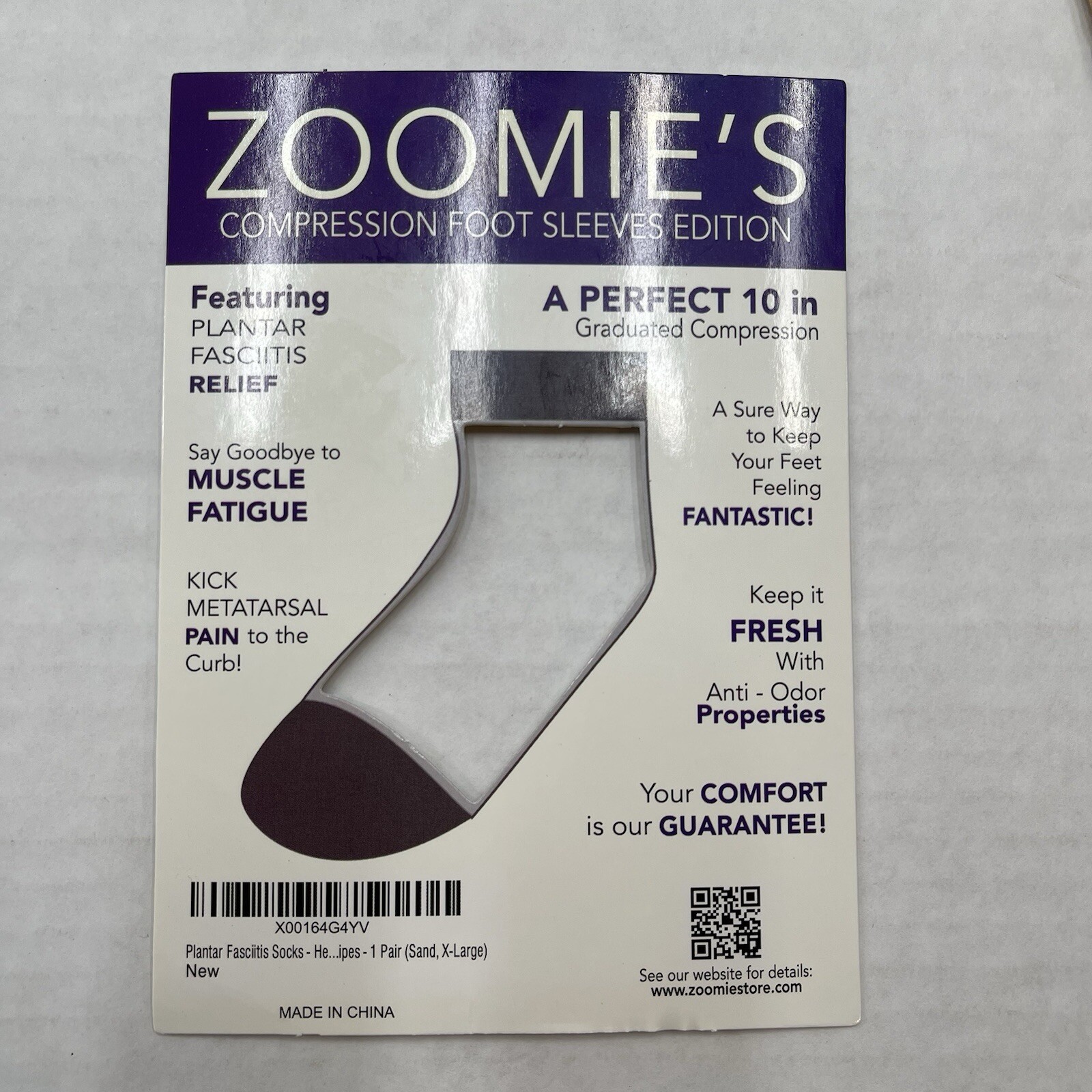 Zoomies Compression Foot Sleeve Sand Extra Large Plantar Fasciitis Pain Relief