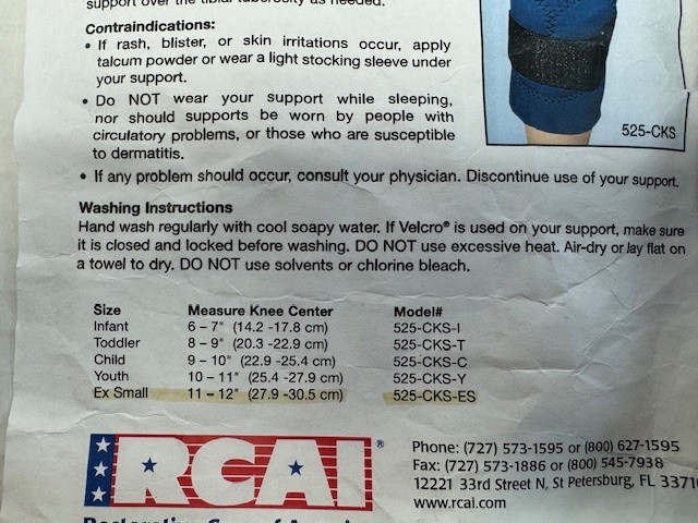 RCAI Pediatric Closed Patella Knee Support, (Size: XS fits knee circ. 11-12″) Bl