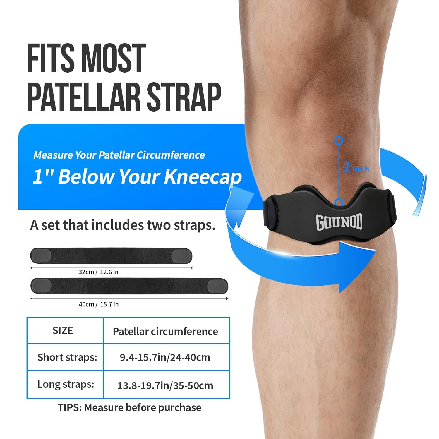 Patellar Tendon Support Strap 2 Pack,Silicone Knee Strap for Knee Pain