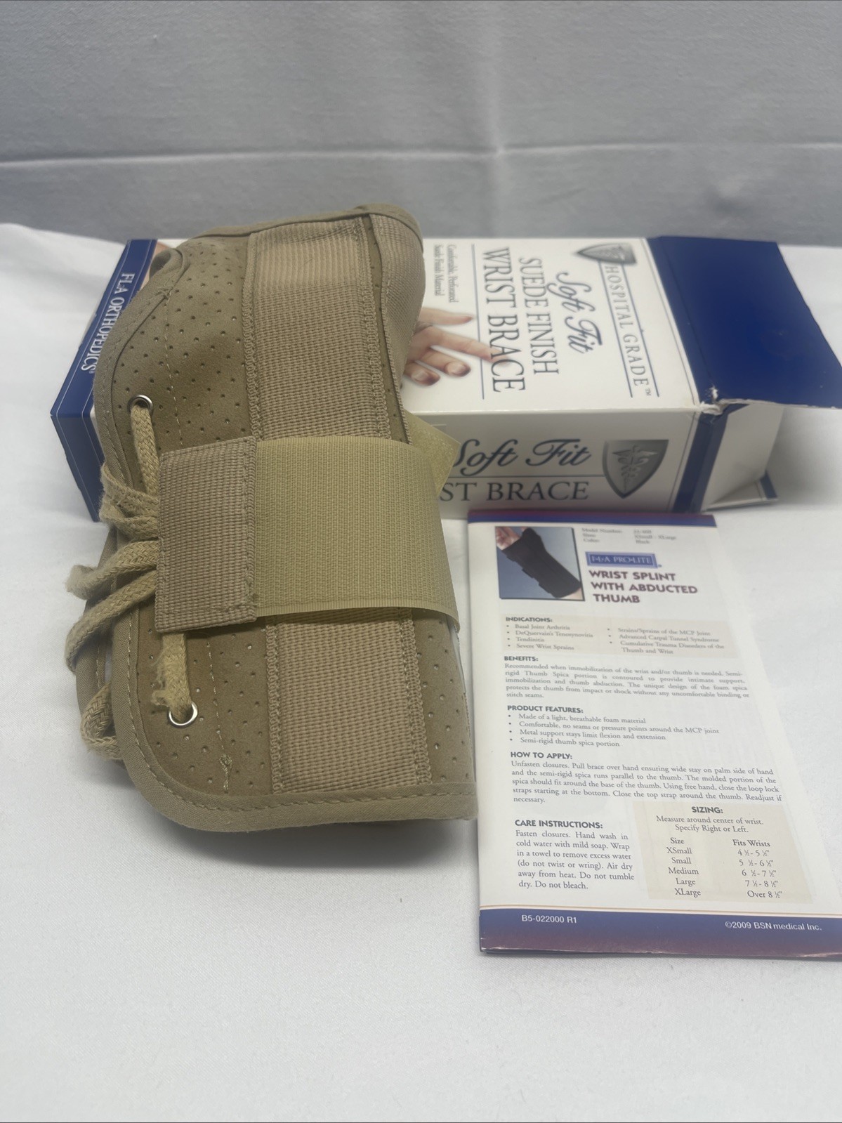 WRIST BRACE SOFT FIT SUEDE FINISH MEDIUM LEFT BEIGE HOSPITAL GRADE FLA ORTHO