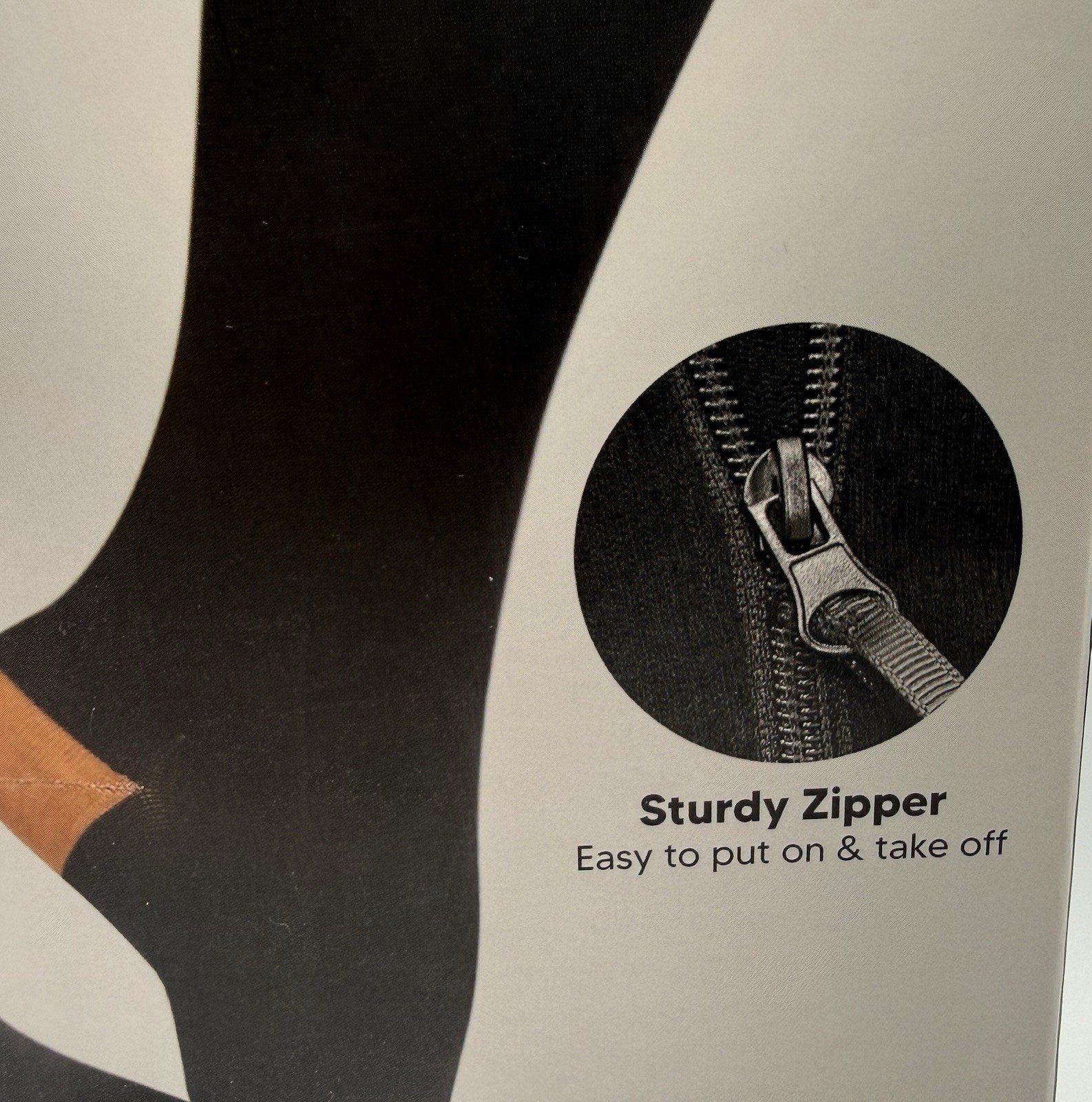 Copper Infused Compression Socks Open Toe and Zipper Closure Shoe Size 7”-9” S/M