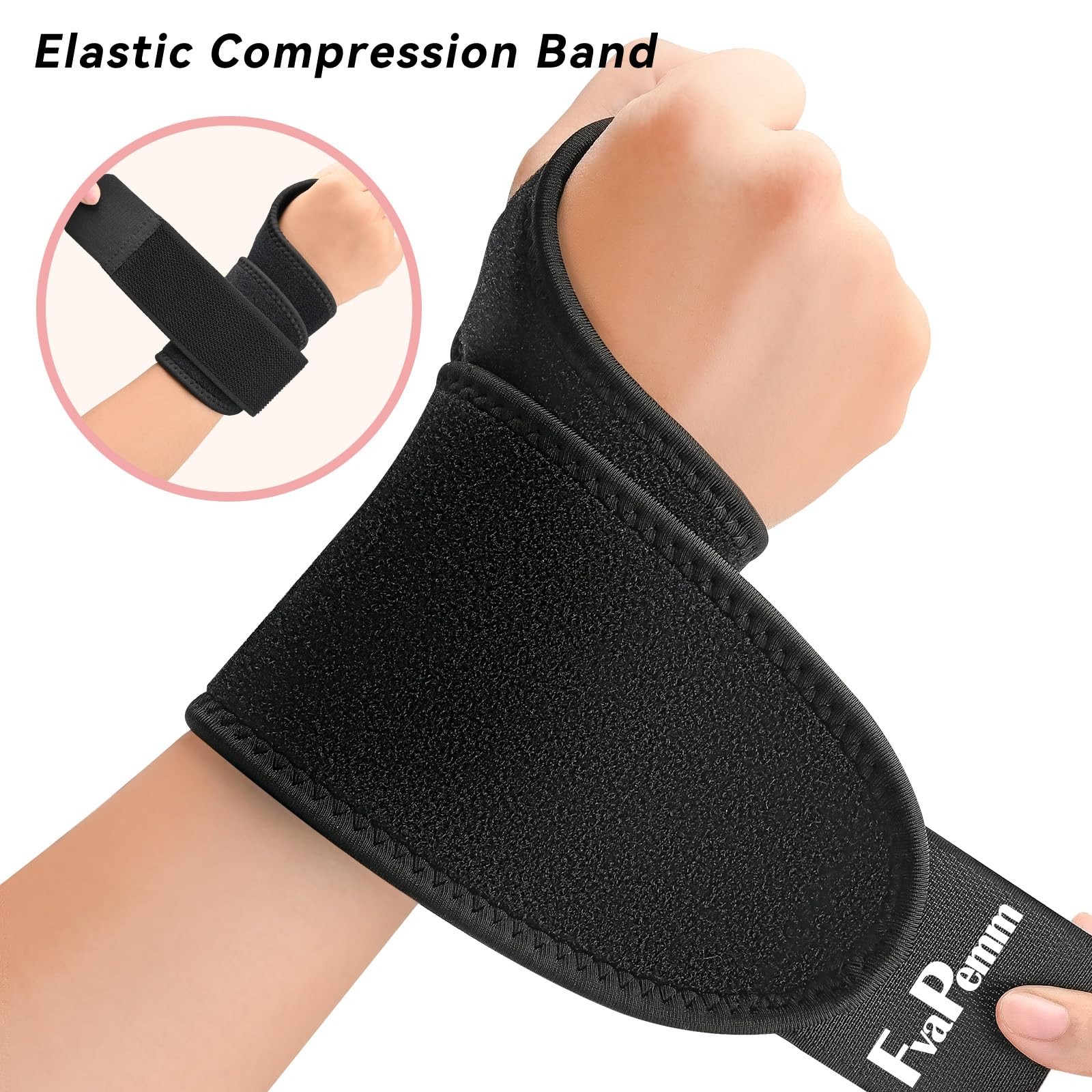 Free Size (Fit 5-10″ Wrist Circumference), Black, Support Brace, 2 Pack(Left…