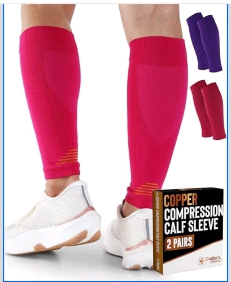 Doctors Select 2 Pairs Copper Calf Leg Compression Sleeve 3XL Pink Purple Unisex