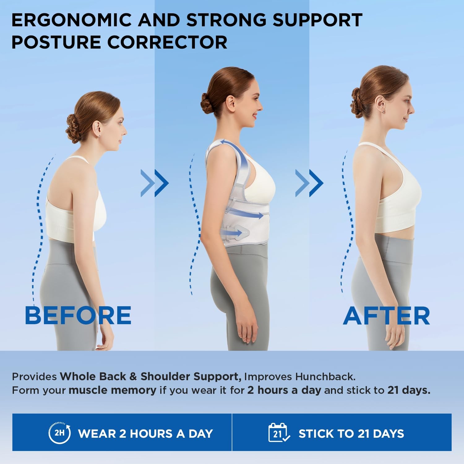 Vicorrect Posture Corrector Back Support Brace Relieve Upper Shoulder Pain Gray