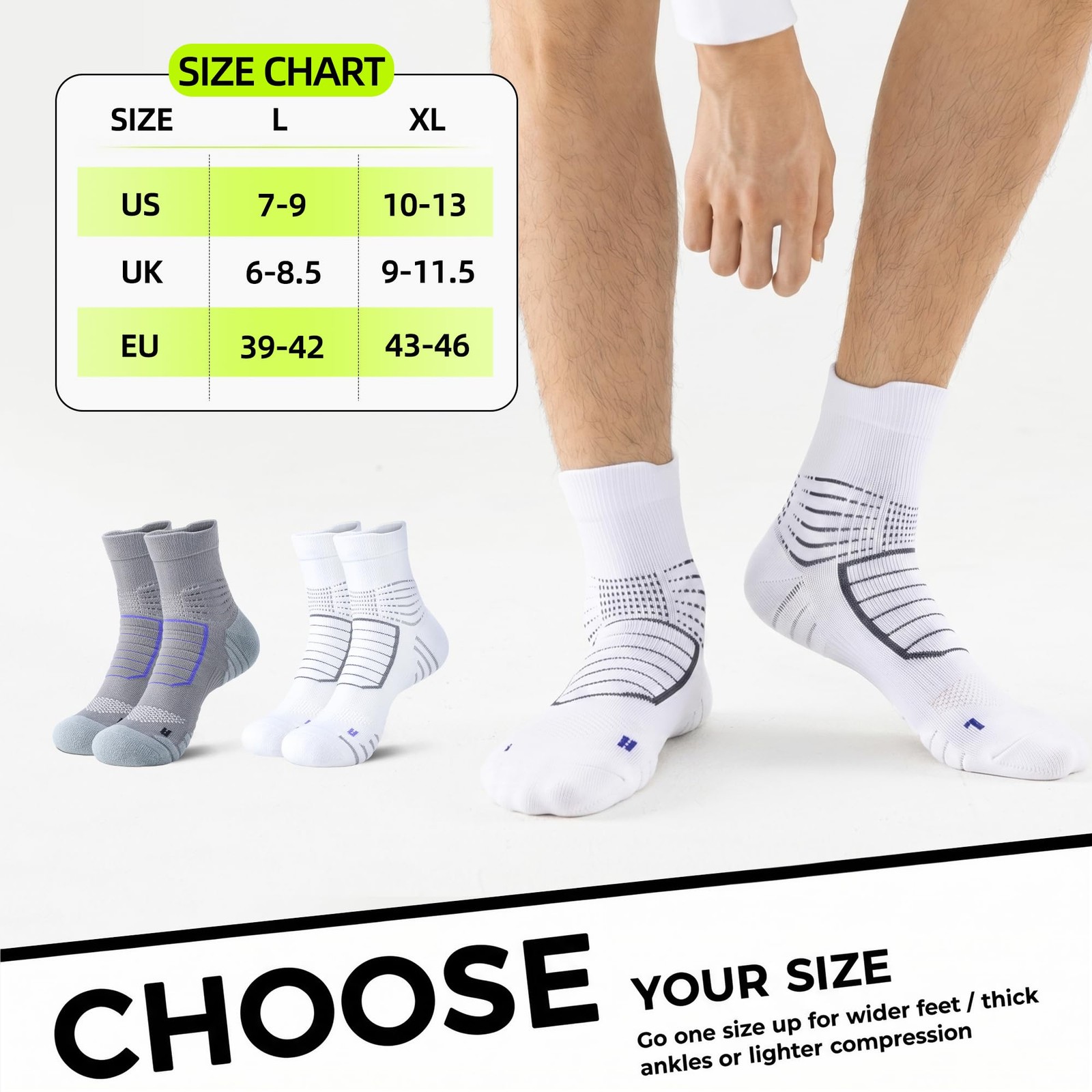 Compression Socks Men Alpha Large Regular 3 Pack Grey US Size
