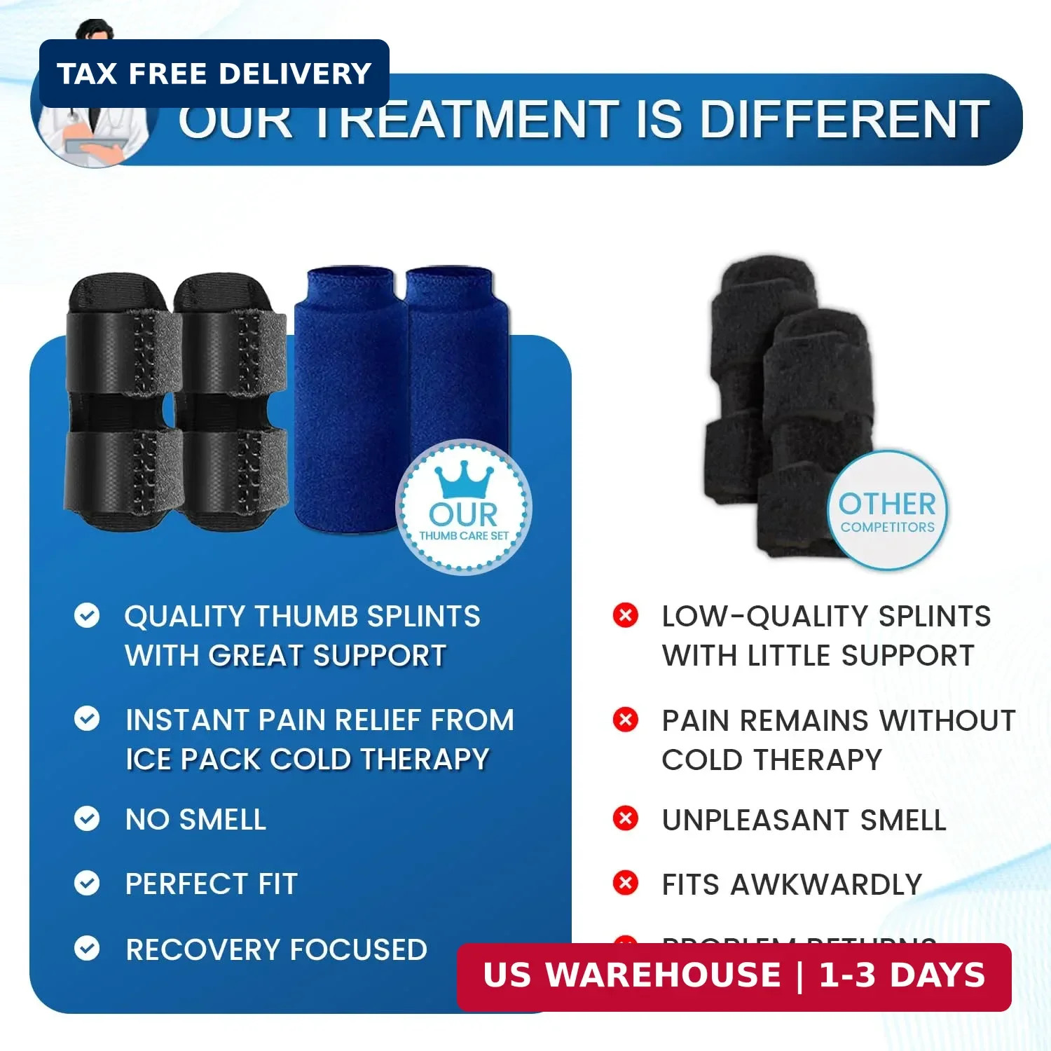 Thumb Splint and Ice Pack (2+2 Set) Trigger Thumb Splint For Pain Relief, Thumb