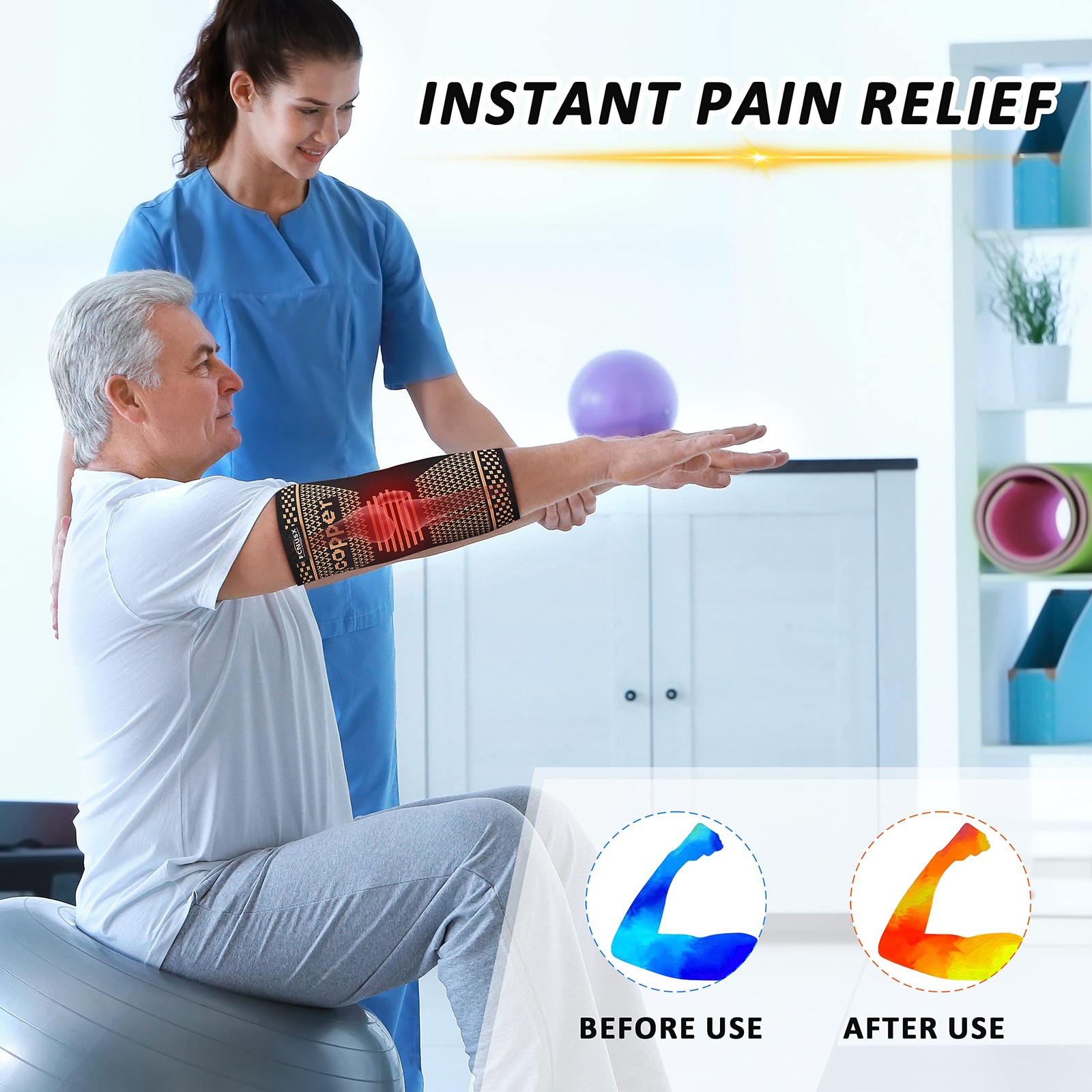 Copper Elbow Compression Sleeve Support Brace for Tendonitis Arthritis