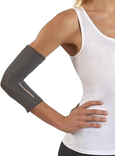 Copper Compression Elbow Sleeve Brace Wrap Support in Gray Size S