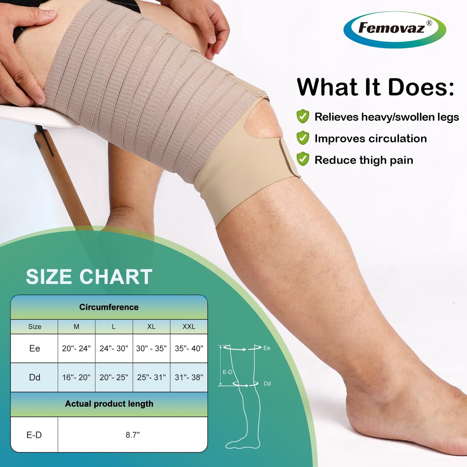 Femovaz® 1PC Thigh Compression Wrap + Knee Kit | Large, Skin