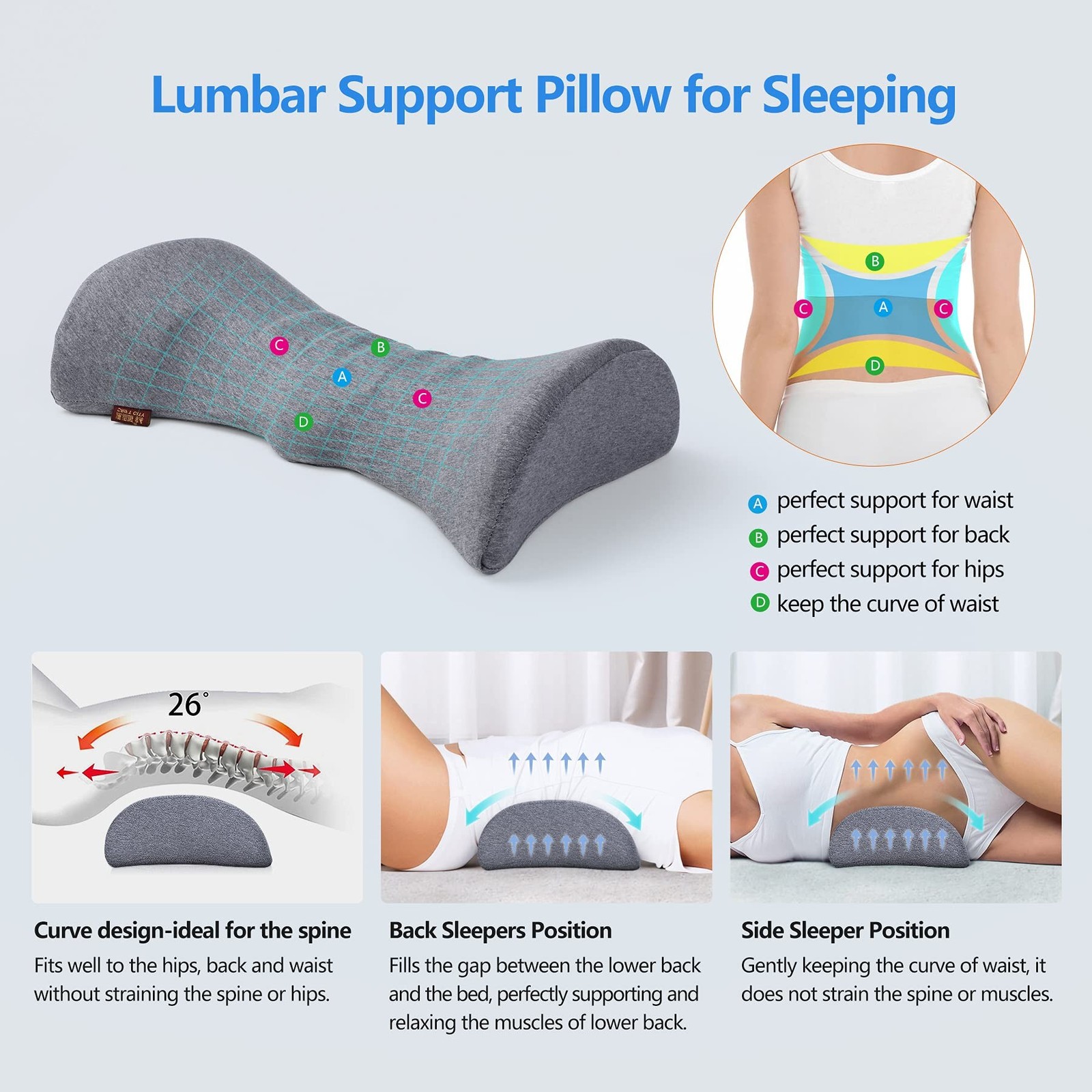 Cozyhealth Lumbar Support Pillow for Sleeping, Heated Lower Back Pillow with …