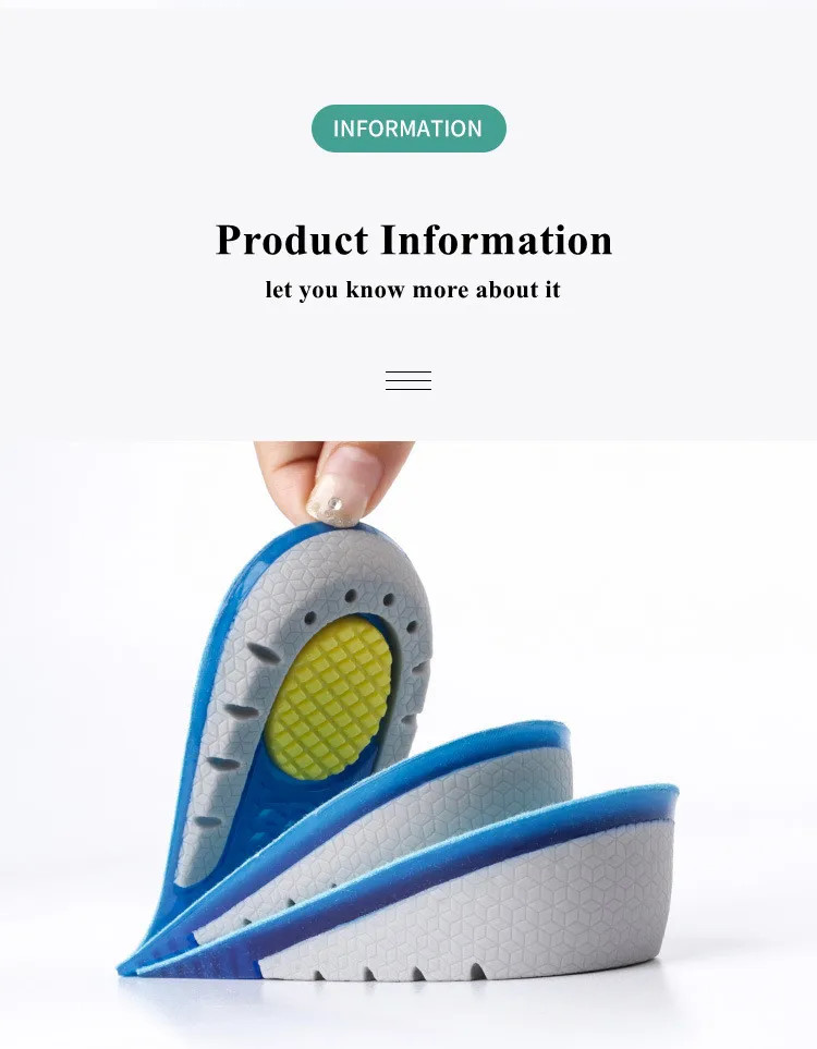 Silicone Height Increase Insole Soft Elastic Half Insoles for Feet Plantar Fasci