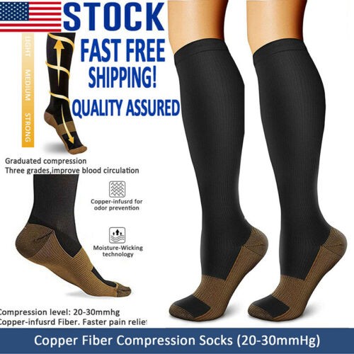 3Pair Copper Compression Socks 15-20mmHg Fit Support Men Women Workout Stockings