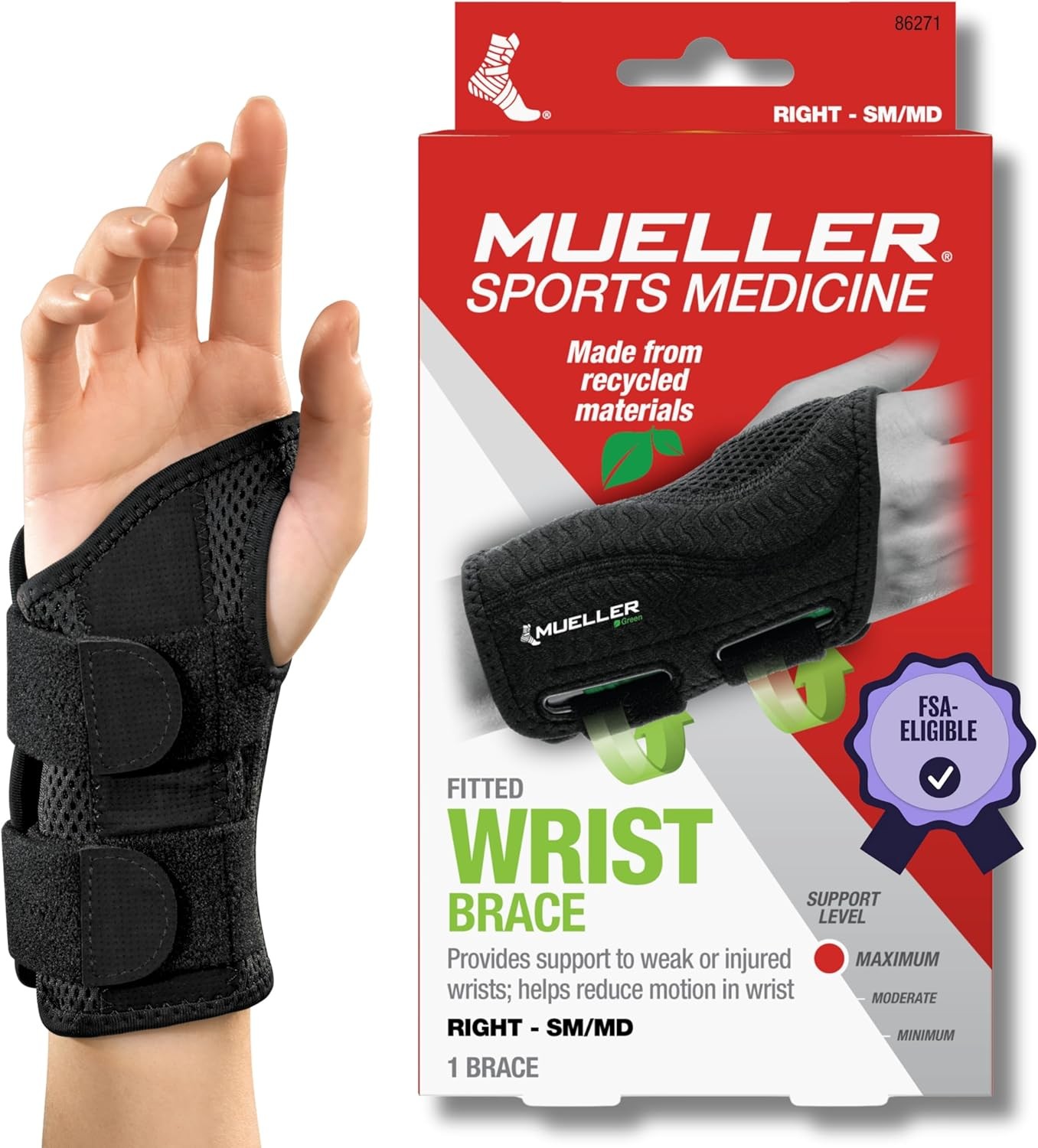 MLR Fitted Wrist Brace Black Right Hand Small/Medium