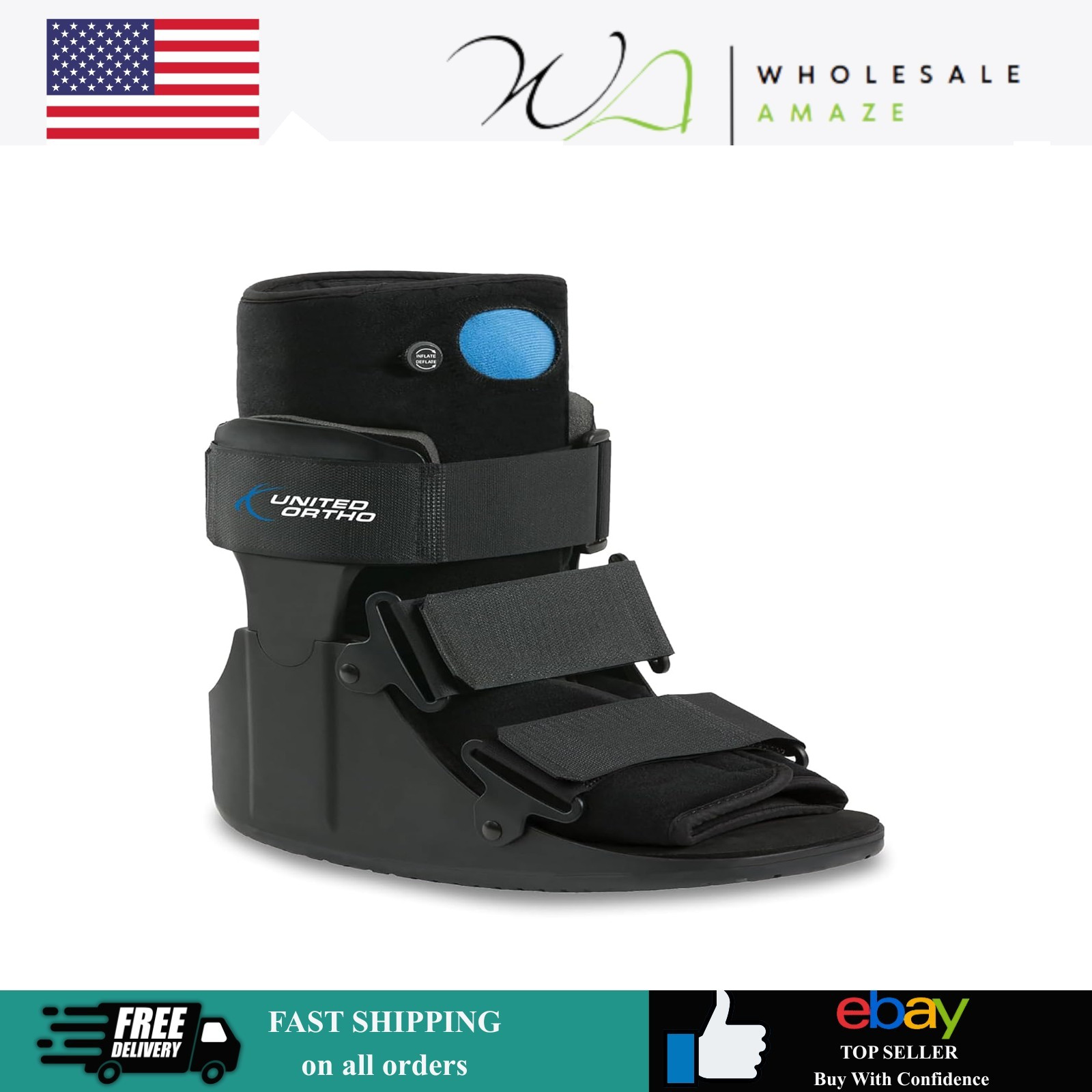 United Ortho Short Air Cam Walker Fracture Boot Extra Large | Black | Medical
