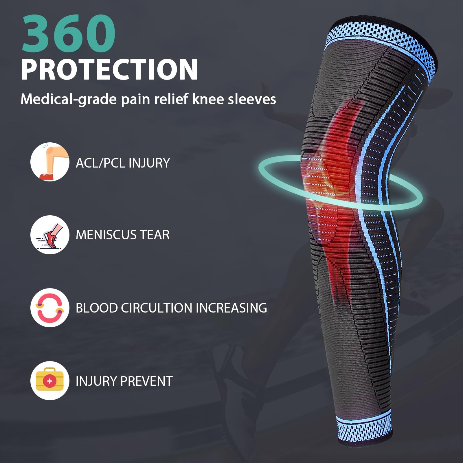 2 PCS Full Leg Compression Sleeves Long Knee Brace Support Basketball Sport