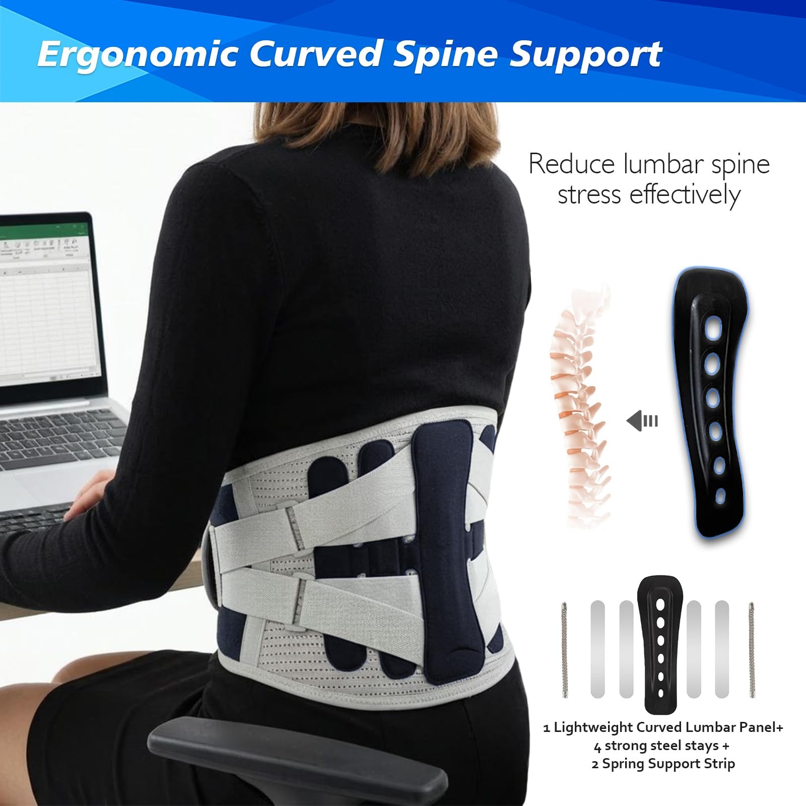 Back Brace for Lower Pain Relief from M(Fits waist 27″-34″), Grey