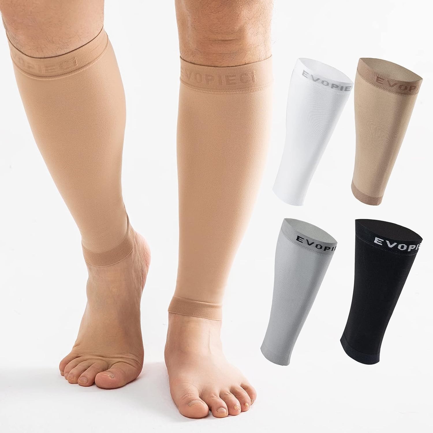 EVOPLECI 15-20mmHg 1 Pair Black Calf Compression Sleeve Men and Women TAN