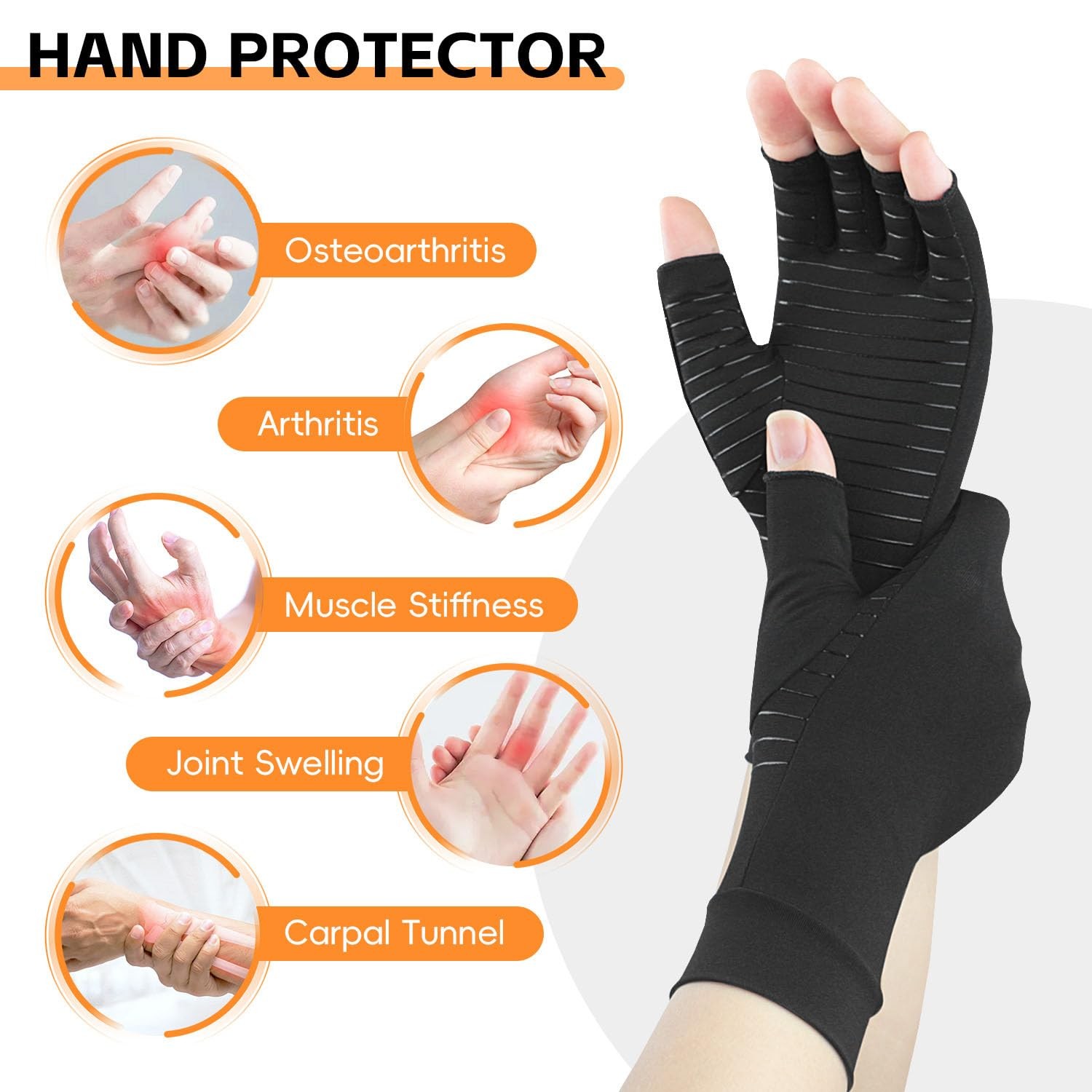 Full Finger Copper Arthritis Compression Gloves Touch Screen Copper Gloves