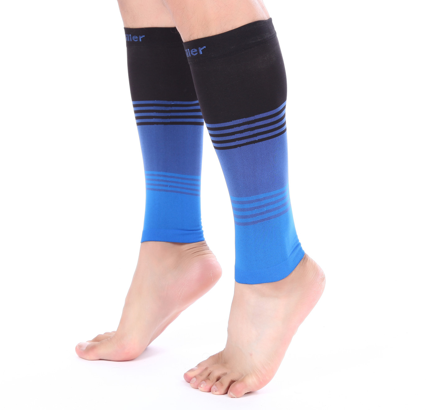 Doc Miller Calf Compression Sleeve 1 Pair 20-30mmHg Varicose Veins BLK/BLUE/BLUE