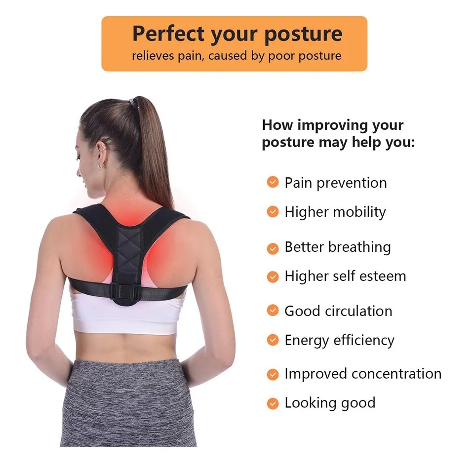 Adjustable Posture Corrector Upper Back Straightener Support Shoulder Brace Free