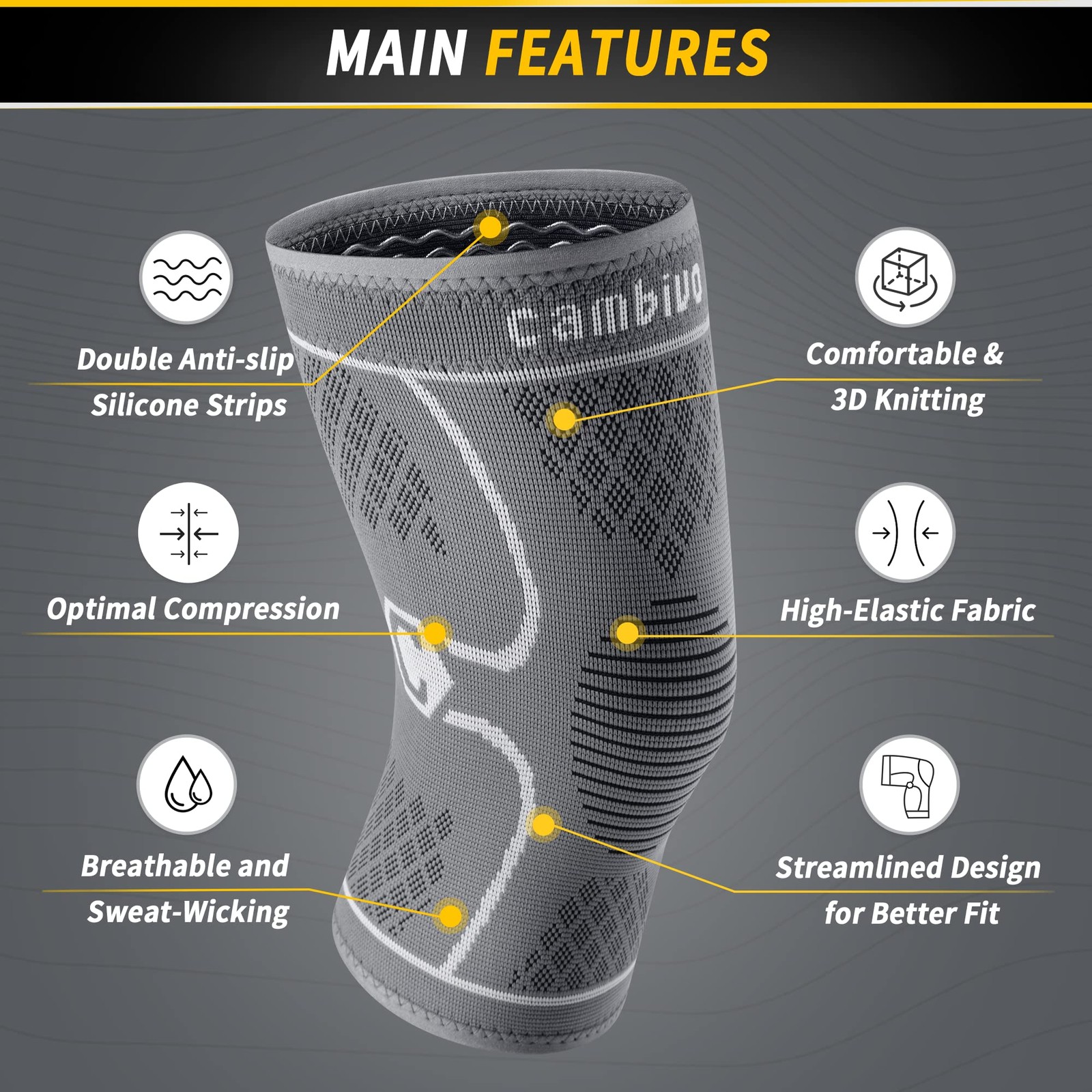 2 Pack Knee Brace Compression Sleeve Men Women Support Running Cool Gray L
