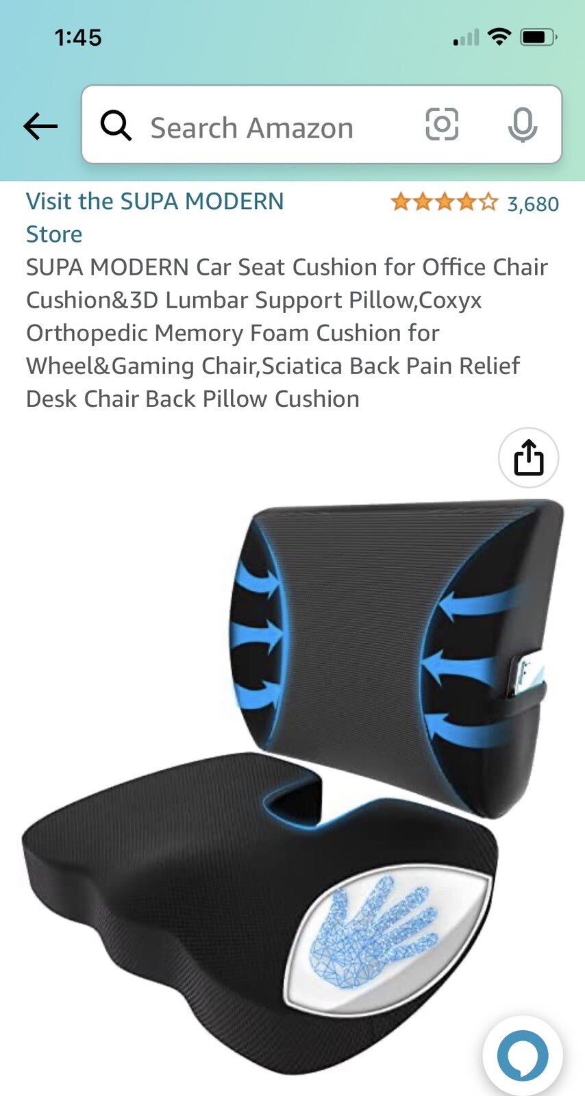 Seat Cushion & Lumbar Support Memory Foam Ergonomic Lumbar Support Pillow