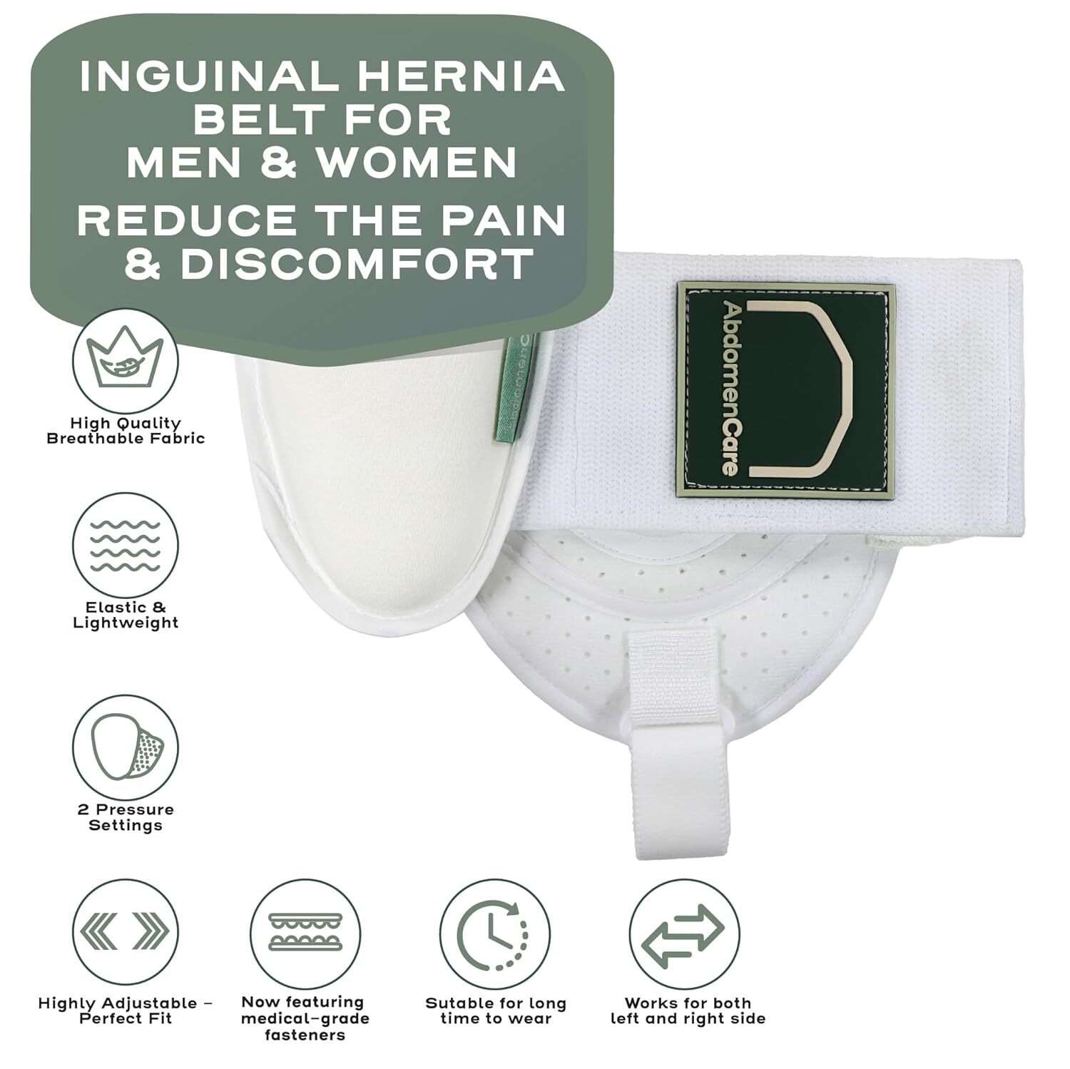 Abdomencare Inguinal Hernia Support Belt for Men & Women with 2 Compression Pads