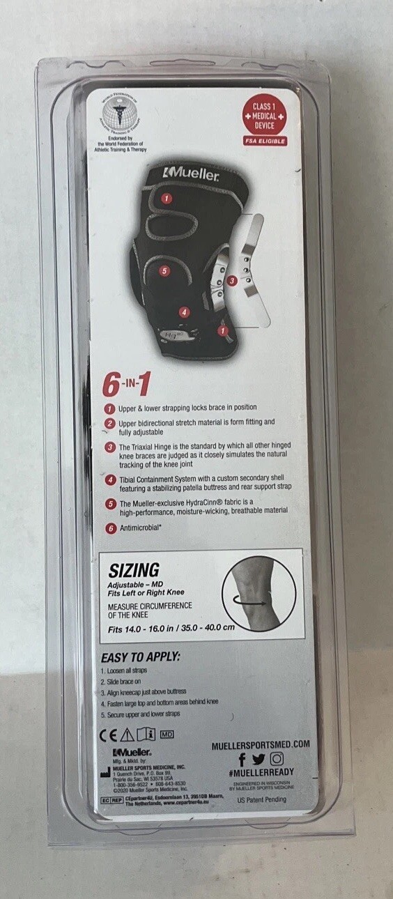 Mueller Sport Care HG80 Hinged Knee Brace Triaxial Hinge Maximum Support 54011