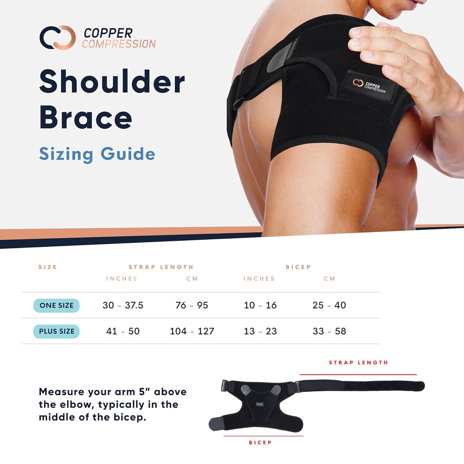 Copper Compression Recovery Shoulder Brace – One Size (Pack of 1), Black
