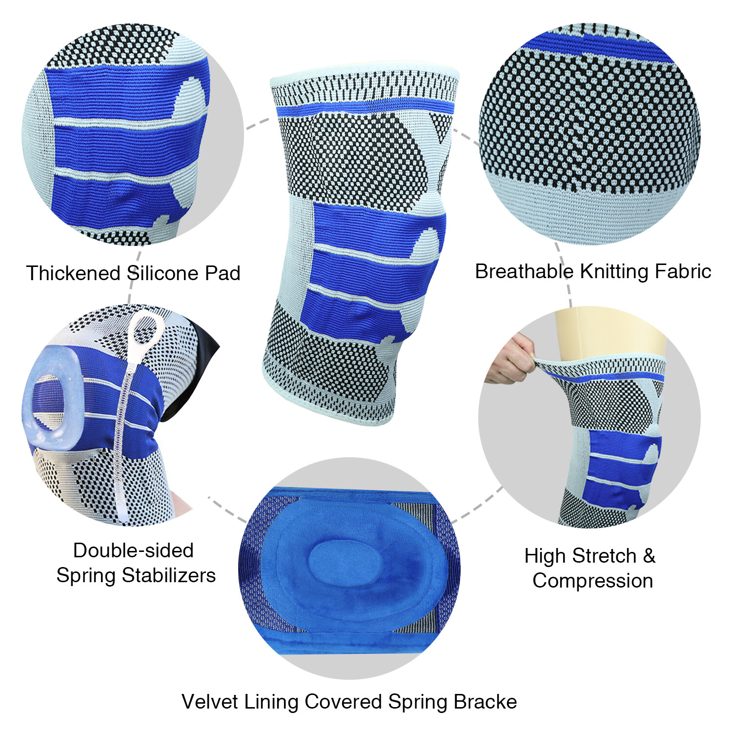 Knee Braces Compression Support Sleeve Patella Gel Pads Protector Side Spring