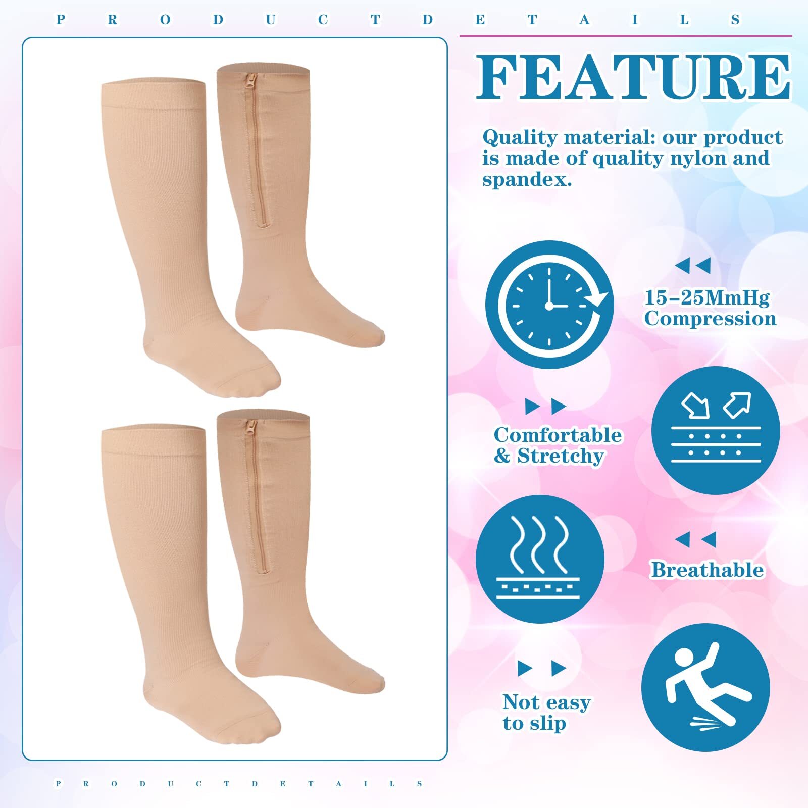 2 Pair Wide Plus Size Calf Compression Socks with Zipper for Overweight Women…