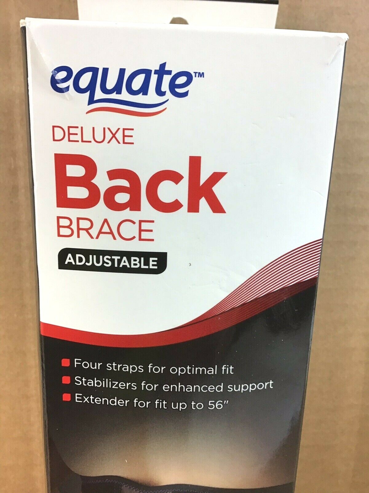 Equate DELUXE ADJUSTABLE BACK BRACE NEW ONE SIZE UNISEX BLACK COLOR – D19