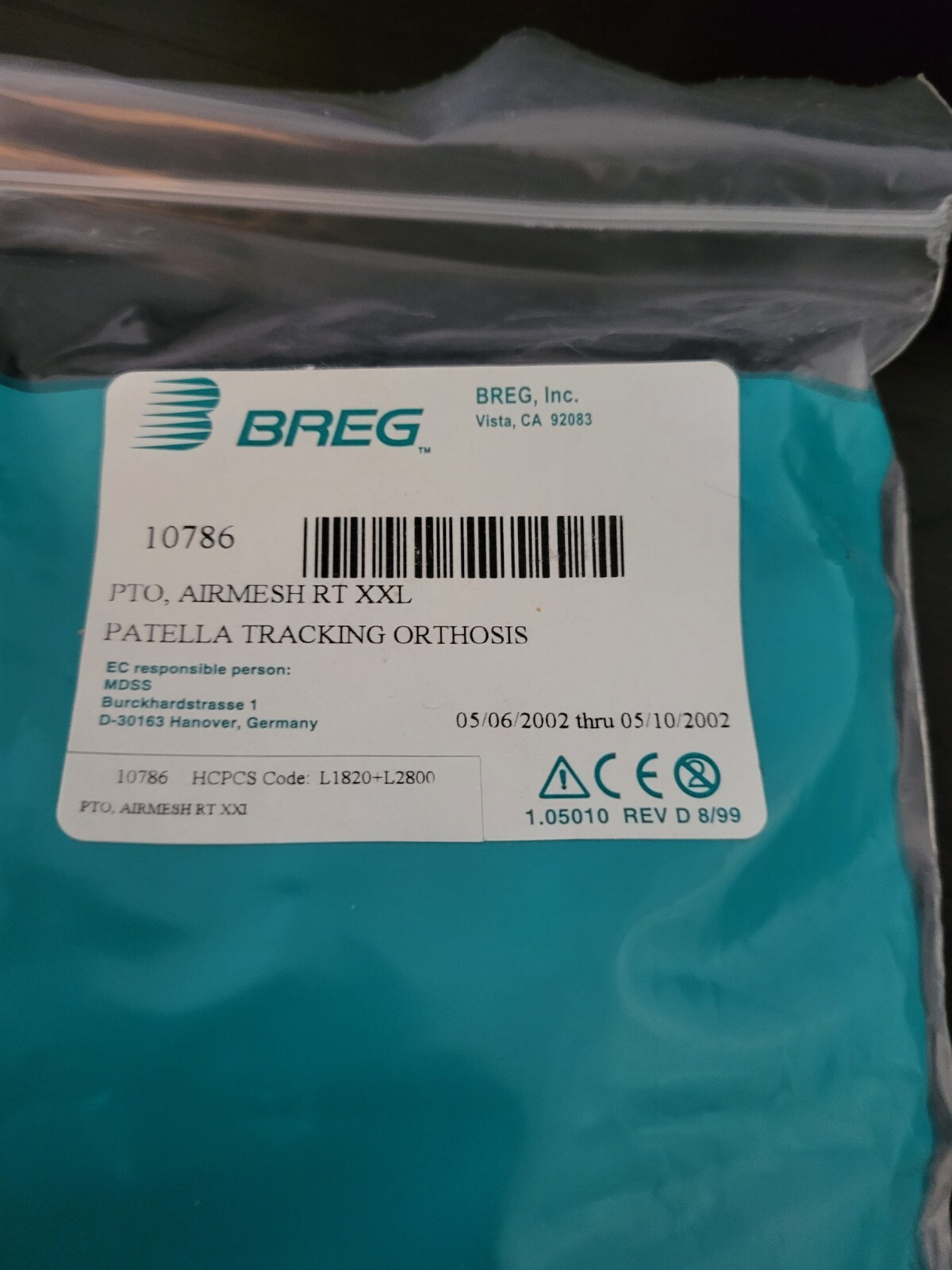 Breg Knee Brace PTO Patella Tracking Orthosis Airmesh, Right knee SIZE XXL