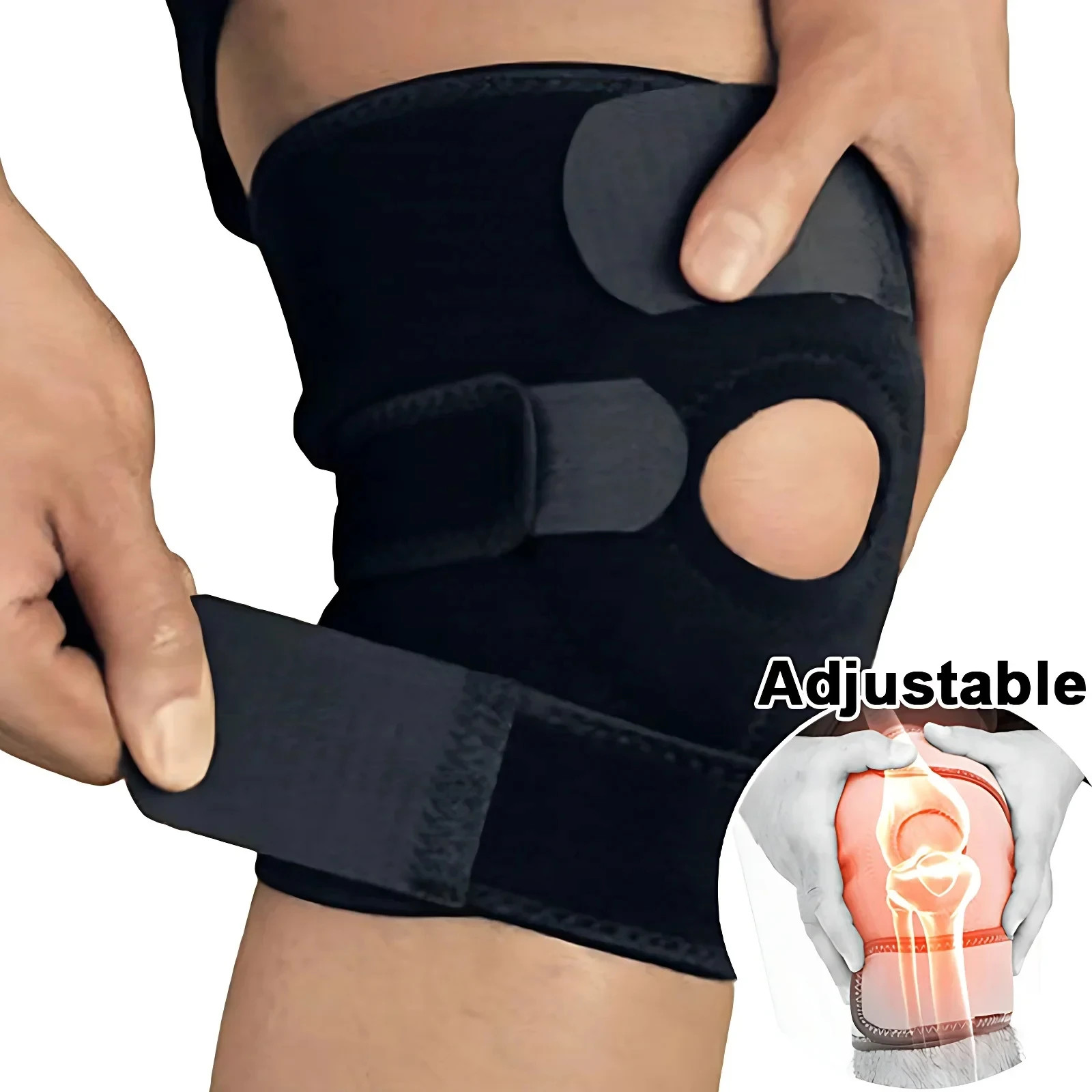 Hinged Knee Brace Compression Sleeve Open Patella Stabilizer Wrap For Sports
