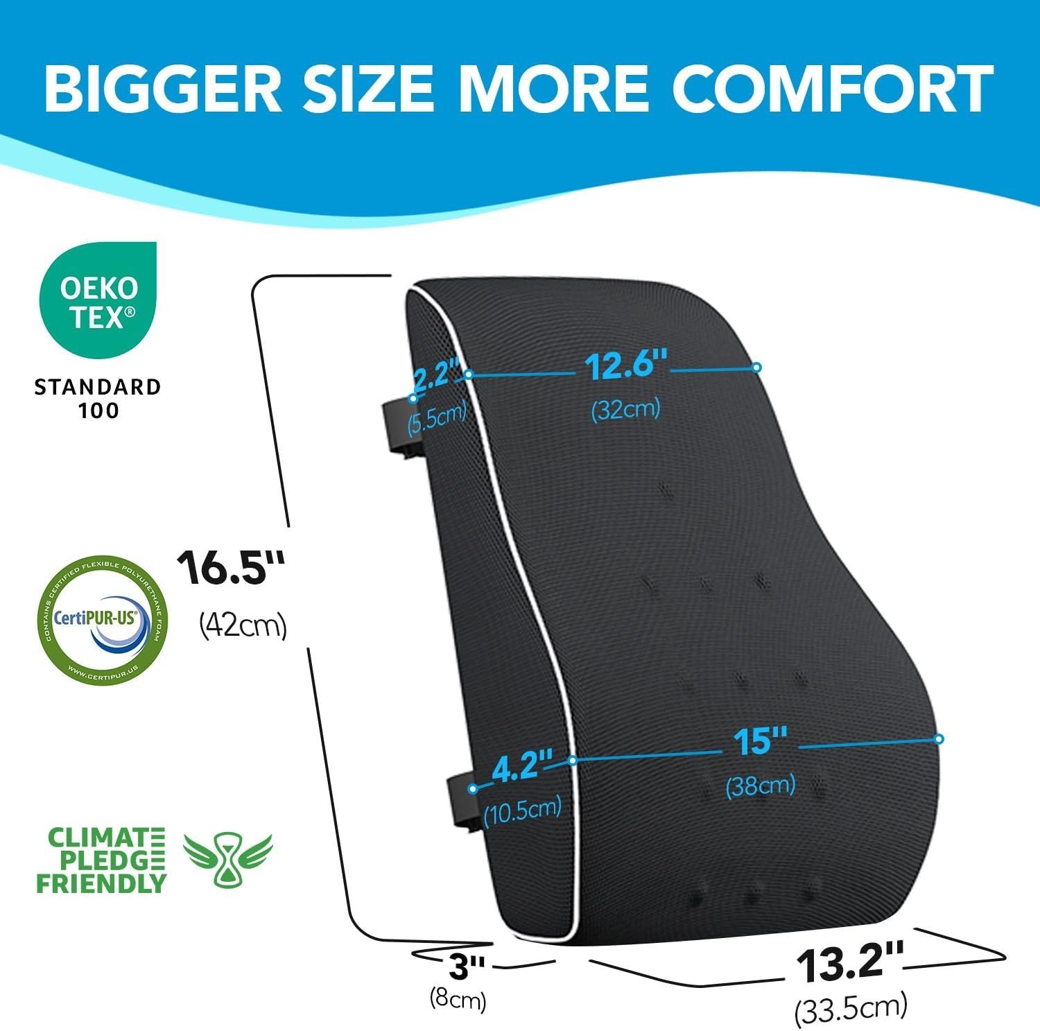 QUTOOL Memory Foam Lumbar Support Pillow Office Chair Car Back Cushion Black