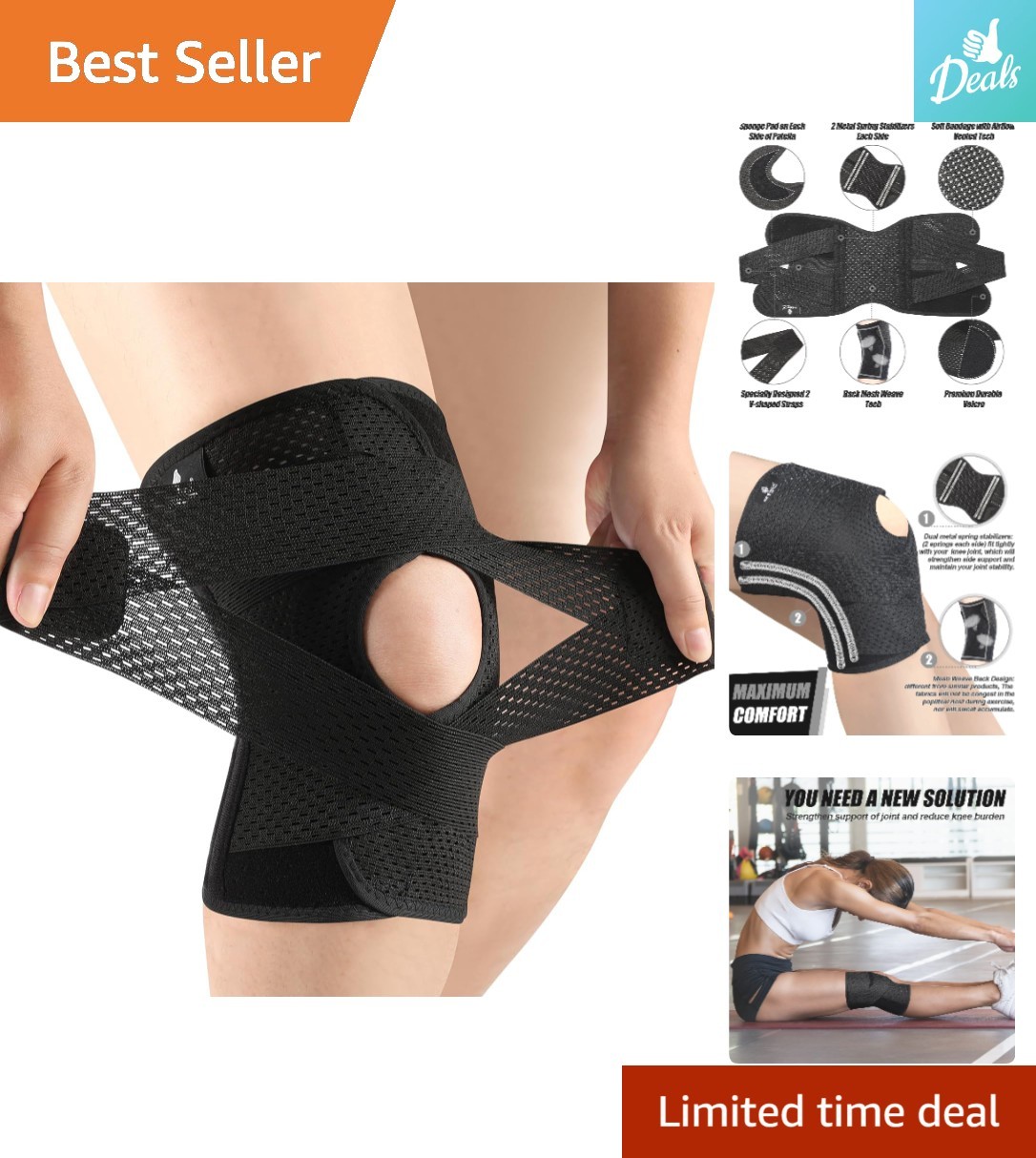 Ultra-Soft Knee Support Brace with Side Stabilizers – Pain Relief in Sports