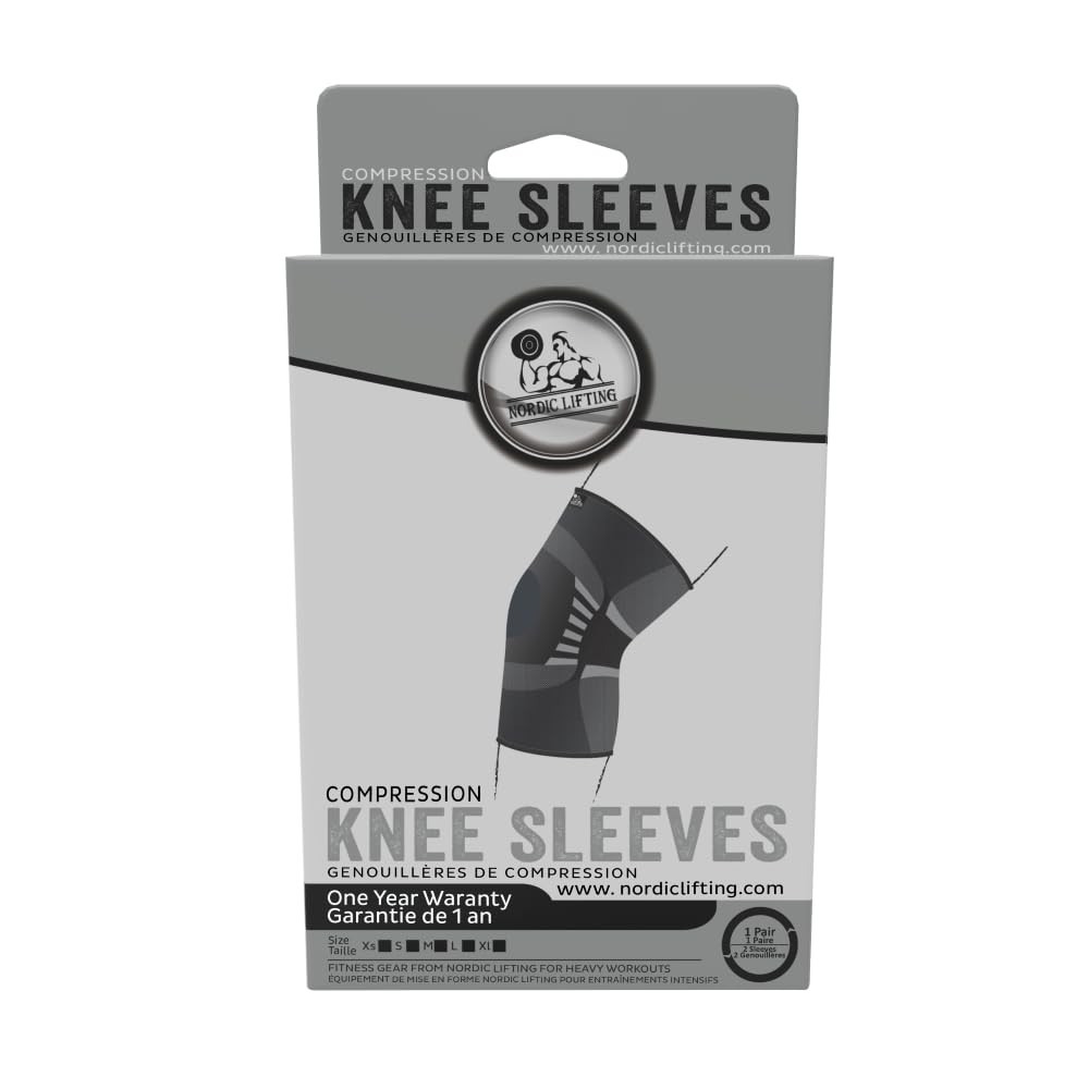 Nordic Lifting Knee Compression Sleeves, 1 Pair, Support for XX-Large, Grey