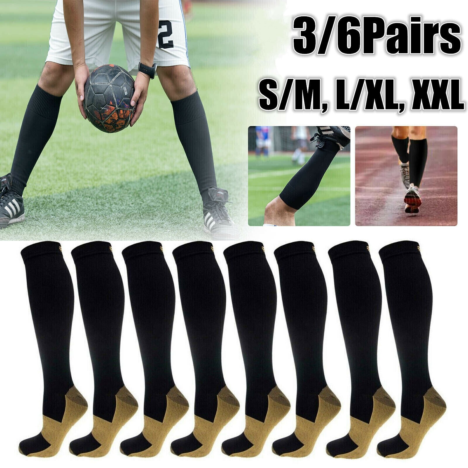 Super Soft Compression Socks Stockings 3 Pairs 20-30 mmhg Moderate Graduated US