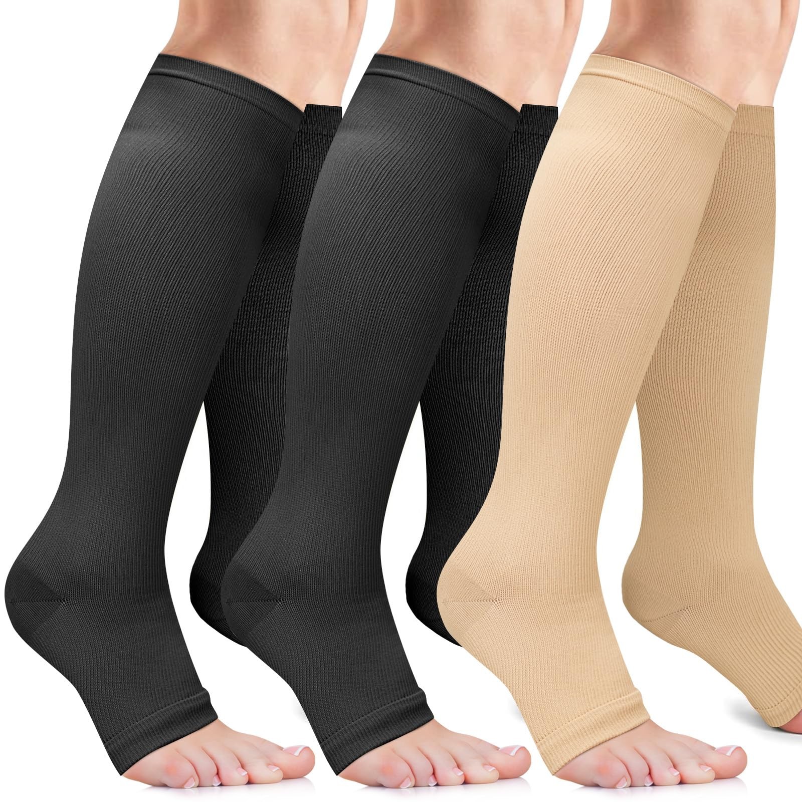 Open Toe Compression Socks for Men & – 3 Pairs 15-20 mmhg Toeless Knee High S…