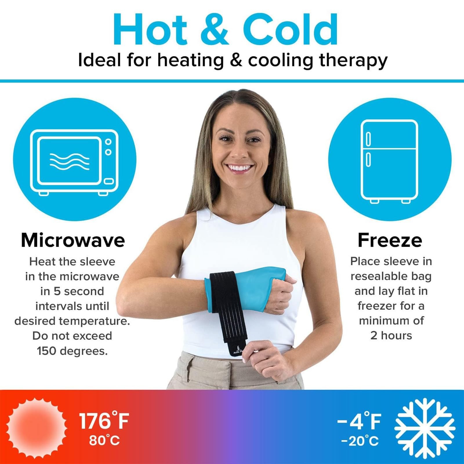 Arctic Flex Wrist & Thumb Ice Pack Wrap – Extra Strength Hot & Small, Blue